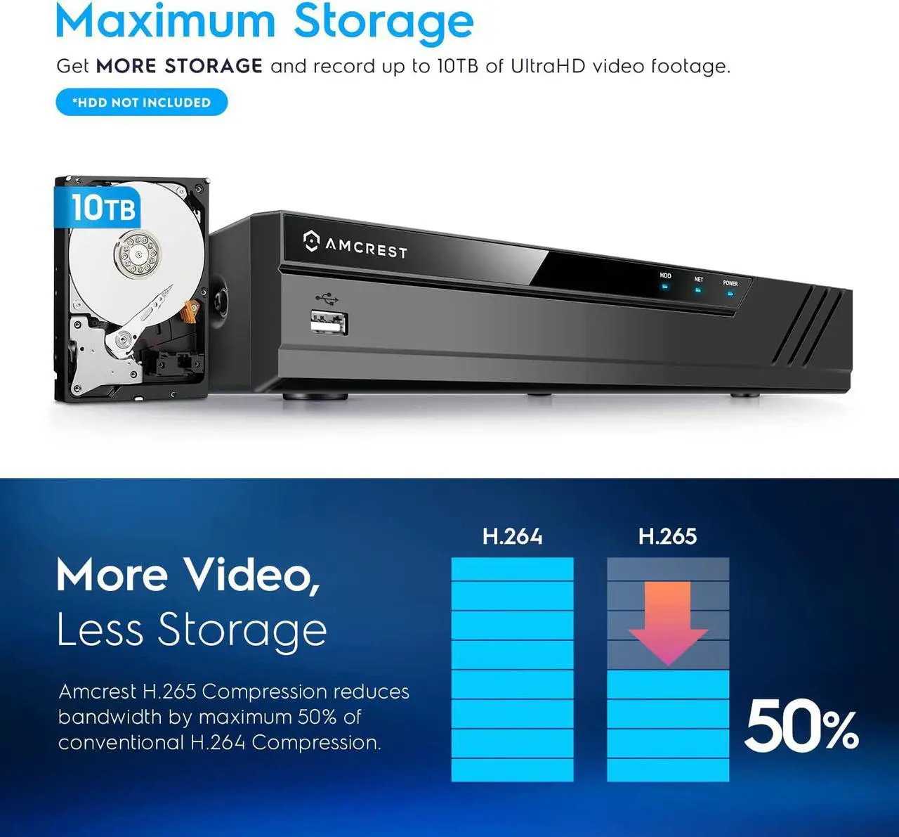 Alt view image 3 of 7 - Amcrest NV4108E-A2 4K 8CH POE NVR (1080p/3MP/4MP/5MP/8MP) POE Network Video Recorder - Supports up to 8 x 8MP/4K IP Cameras, 8-Channel Power Over Ethernet Supports up to 10TB HDD (Not Included)
