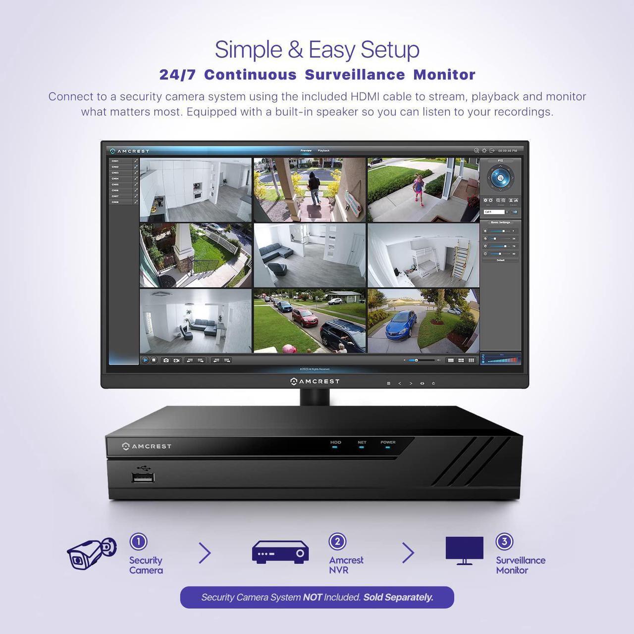 Alt view image 5 of 7 - Amcrest 24/7 Surveillance Video Monitor, 22 inch PC Computer NVR/DVR Monitor, 1080p FHD 60Hz with HDMI VGA, Micro Bezel Design, W-LED for Home Office, Monitor AM-LM22