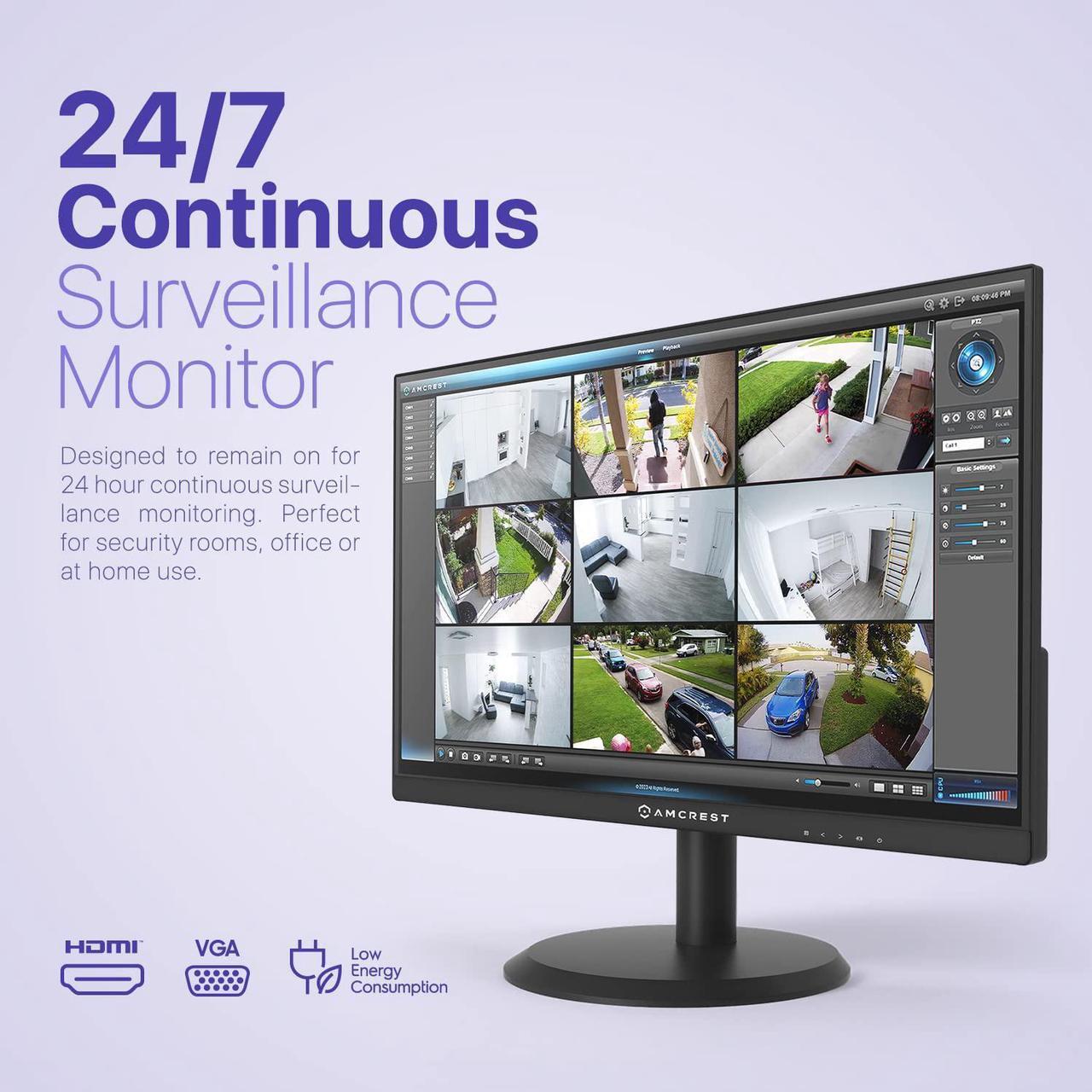 Alt view image 2 of 7 - Amcrest 24/7 Surveillance Video Monitor, 22 inch PC Computer NVR/DVR Monitor, 1080p FHD 60Hz with HDMI VGA, Micro Bezel Design, W-LED for Home Office, Monitor AM-LM22
