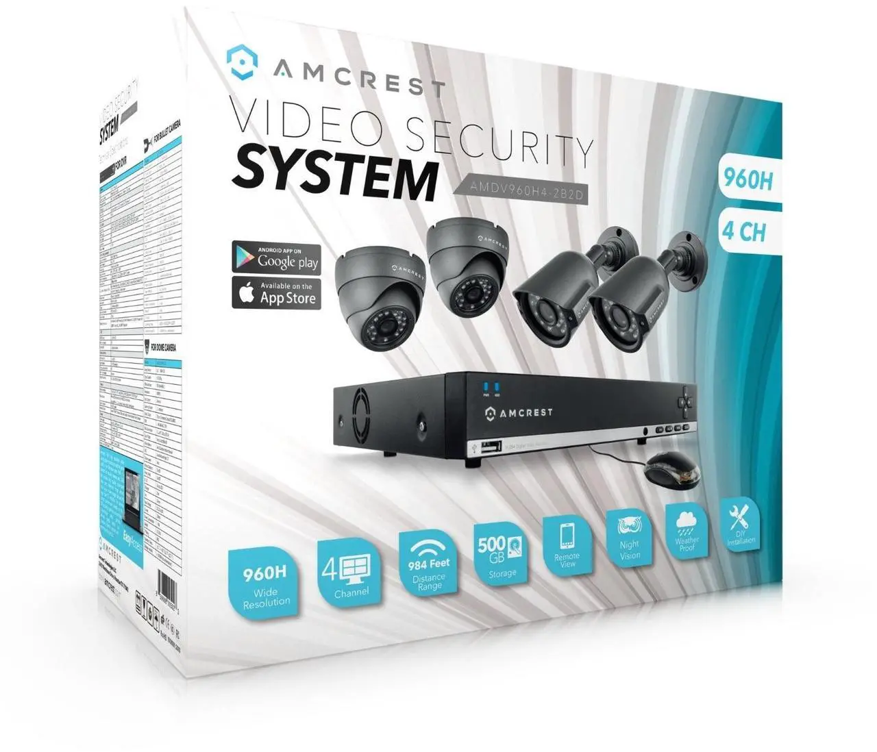 Alt view image 3 of 12 - Amcrest 960H 4CH 500GB DVR Security Camera System w/ 2 x 800+ TVL Bullet Cameras & 2 x 800+ TVL Dome Cameras