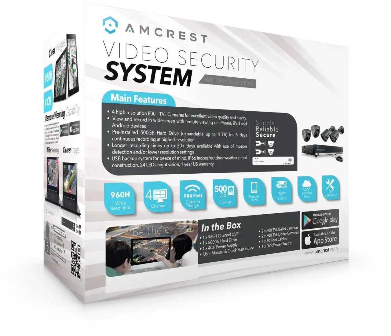Alt view image 4 of 12 - Amcrest 960H 4CH 500GB DVR Security Camera System w/ 2 x 800+ TVL Bullet Cameras & 2 x 800+ TVL Dome Cameras