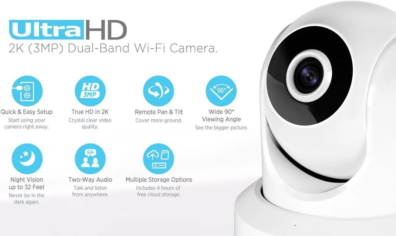 Main image of Amcrest 2K WiFi Security Camera UltraHD 3MP Pan Tilt Wireless IP Camera Dual Band 5ghz/2.4ghz,  Two-Way Audio, 3-Megapixel (3MP/2304TVL), Cloud/MicroSD/NVR Storage, PTZ Digital Zoom IP3M-941W (White)