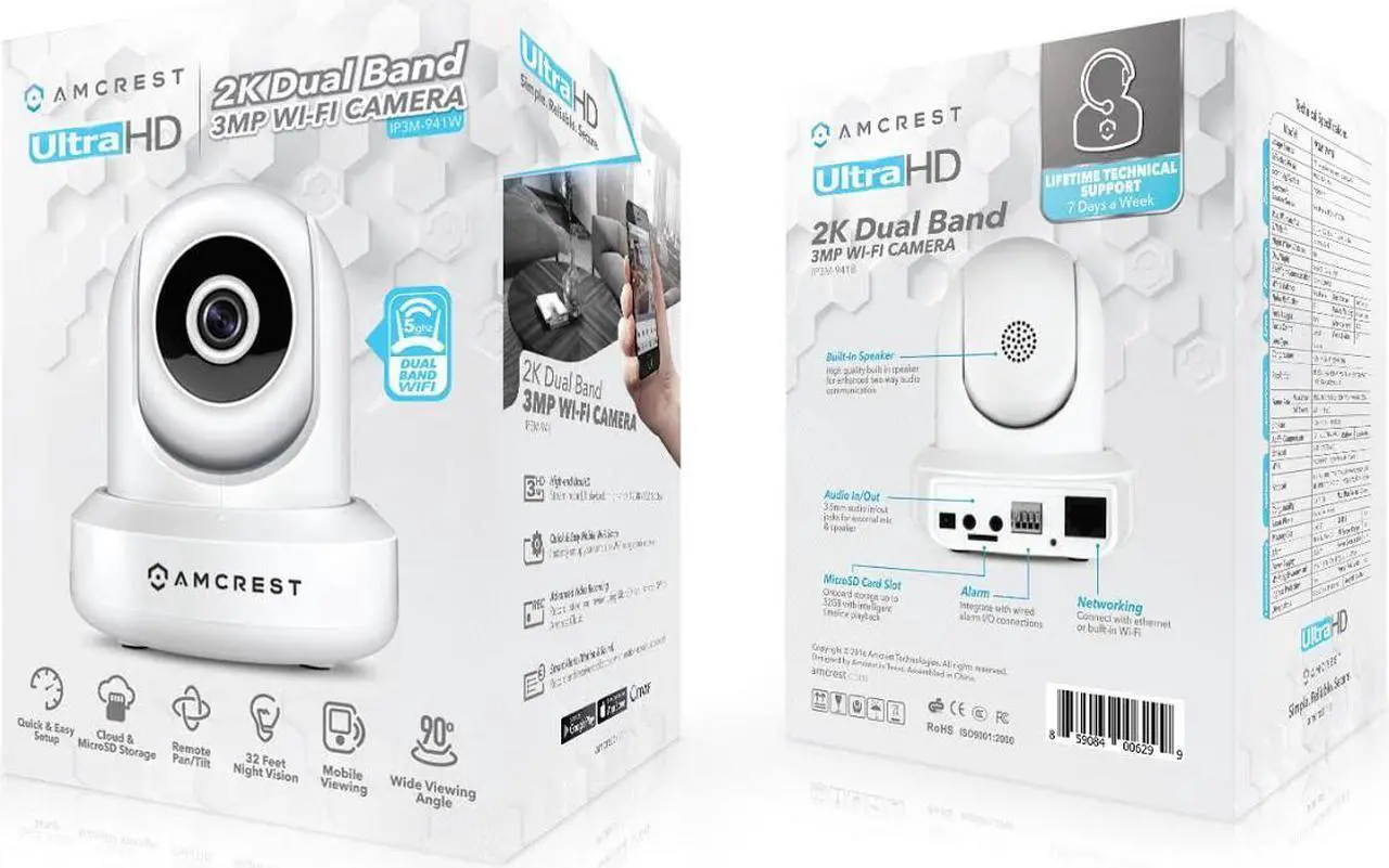 Alt view image 4 of 6 - Amcrest 2K WiFi Security Camera UltraHD 3MP Pan Tilt Wireless IP Camera Dual Band 5ghz/2.4ghz,  Two-Way Audio, 3-Megapixel (3MP/2304TVL), Cloud/MicroSD/NVR Storage, PTZ Digital Zoom IP3M-941W (White)