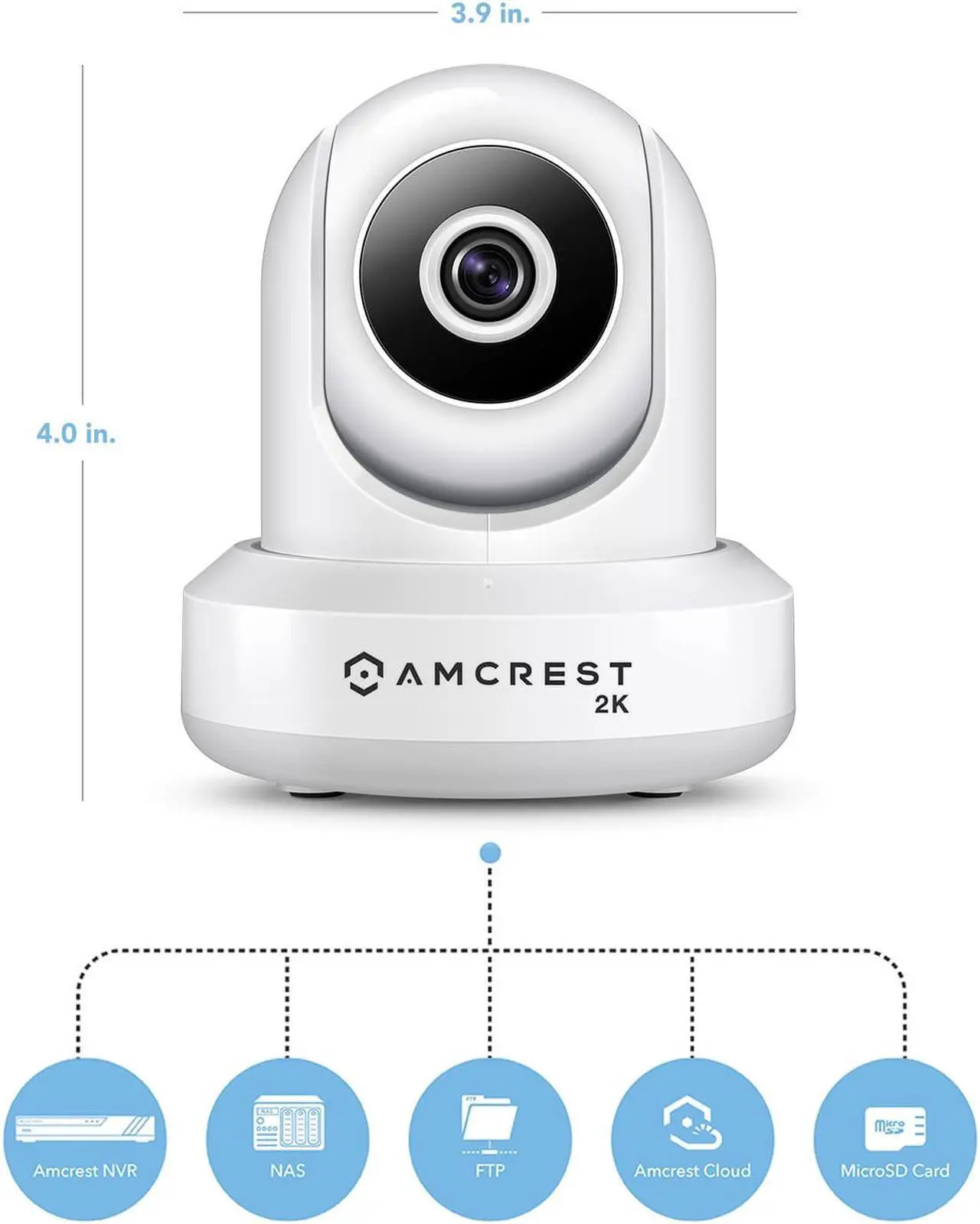 Alt view image 6 of 6 - Amcrest 2K WiFi Security Camera UltraHD 3MP Pan Tilt Wireless IP Camera Dual Band 5ghz/2.4ghz,  Two-Way Audio, 3-Megapixel (3MP/2304TVL), Cloud/MicroSD/NVR Storage, PTZ Digital Zoom IP3M-941W (White)