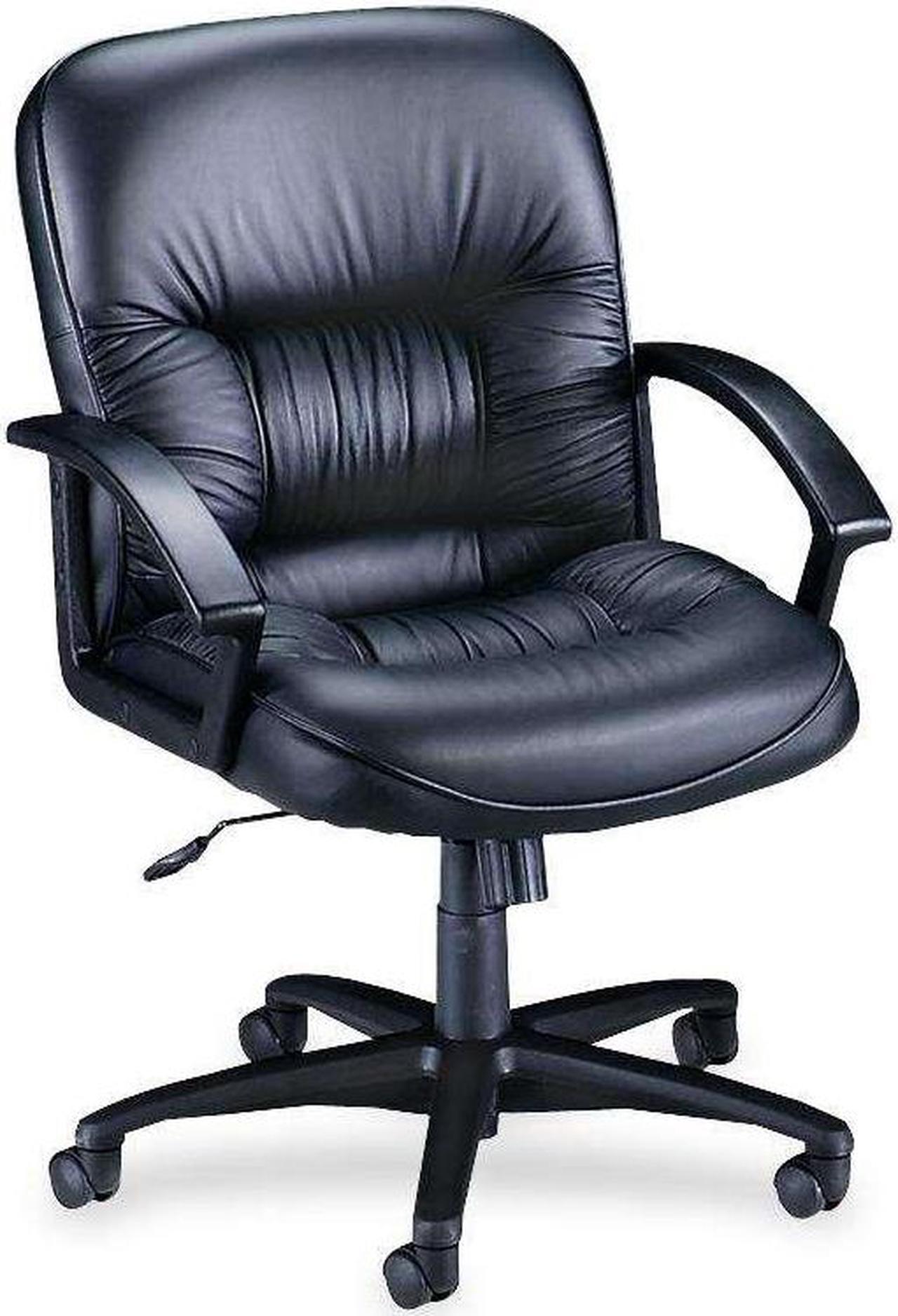 Main image of Lorell Managerial Mid-Back Chair 25-3/4"x29"x38-1/2"-42" Black Lthr 60115