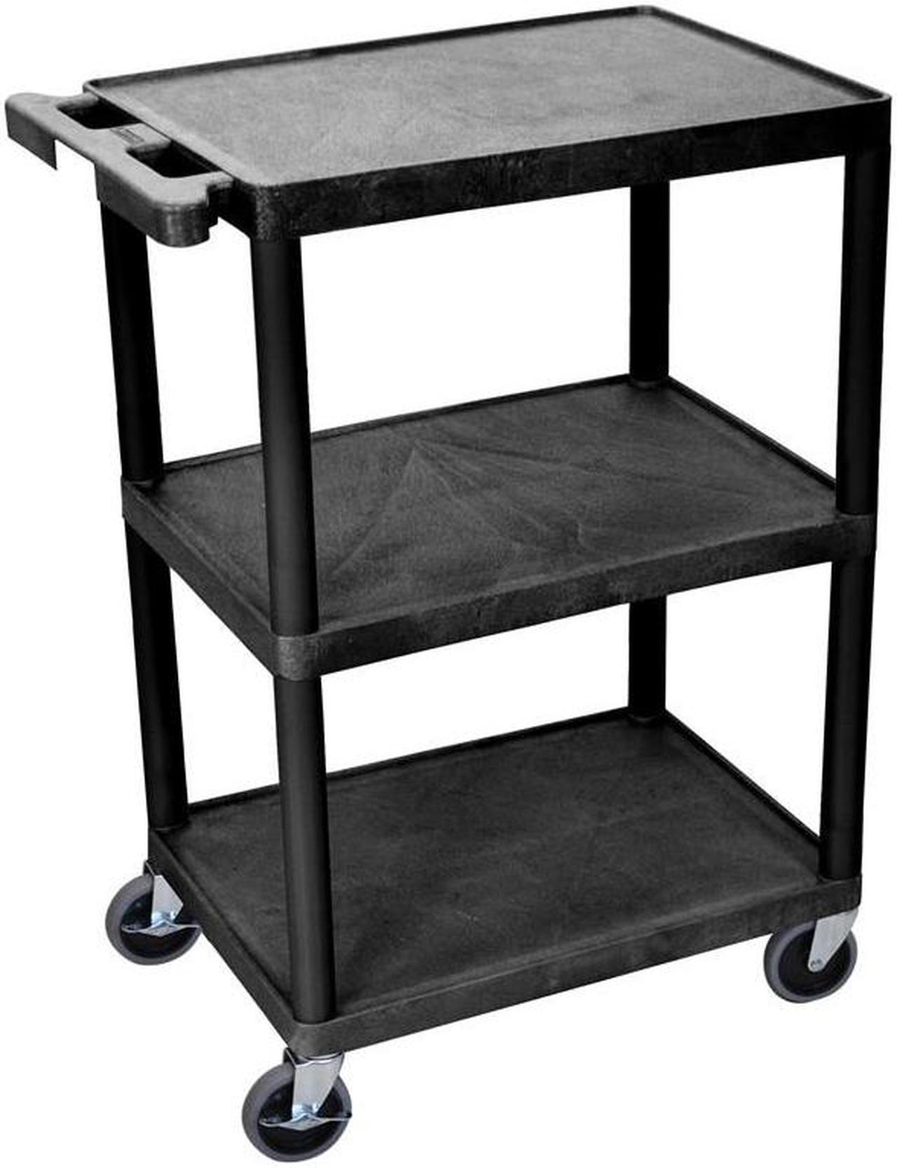Alt view image 4 of 8 - Luxor 3 Shelves Multipurpose Storage Structural Foam Plastic Service Utility Cart - Black