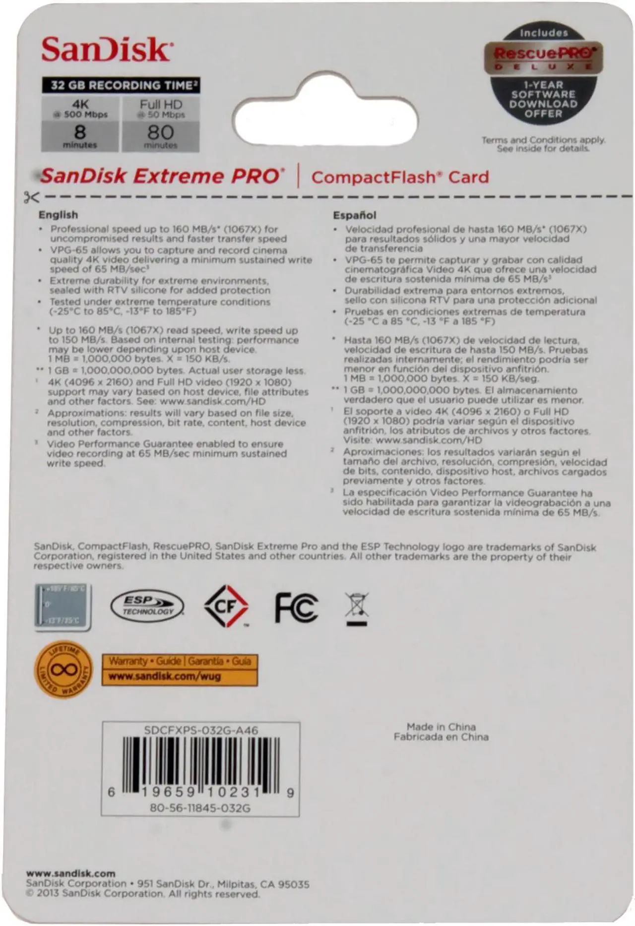 Alt view image 2 of 20 - SANDISK SDCFXPS-032G-A46 32GB Extreme Pro CompactFlash