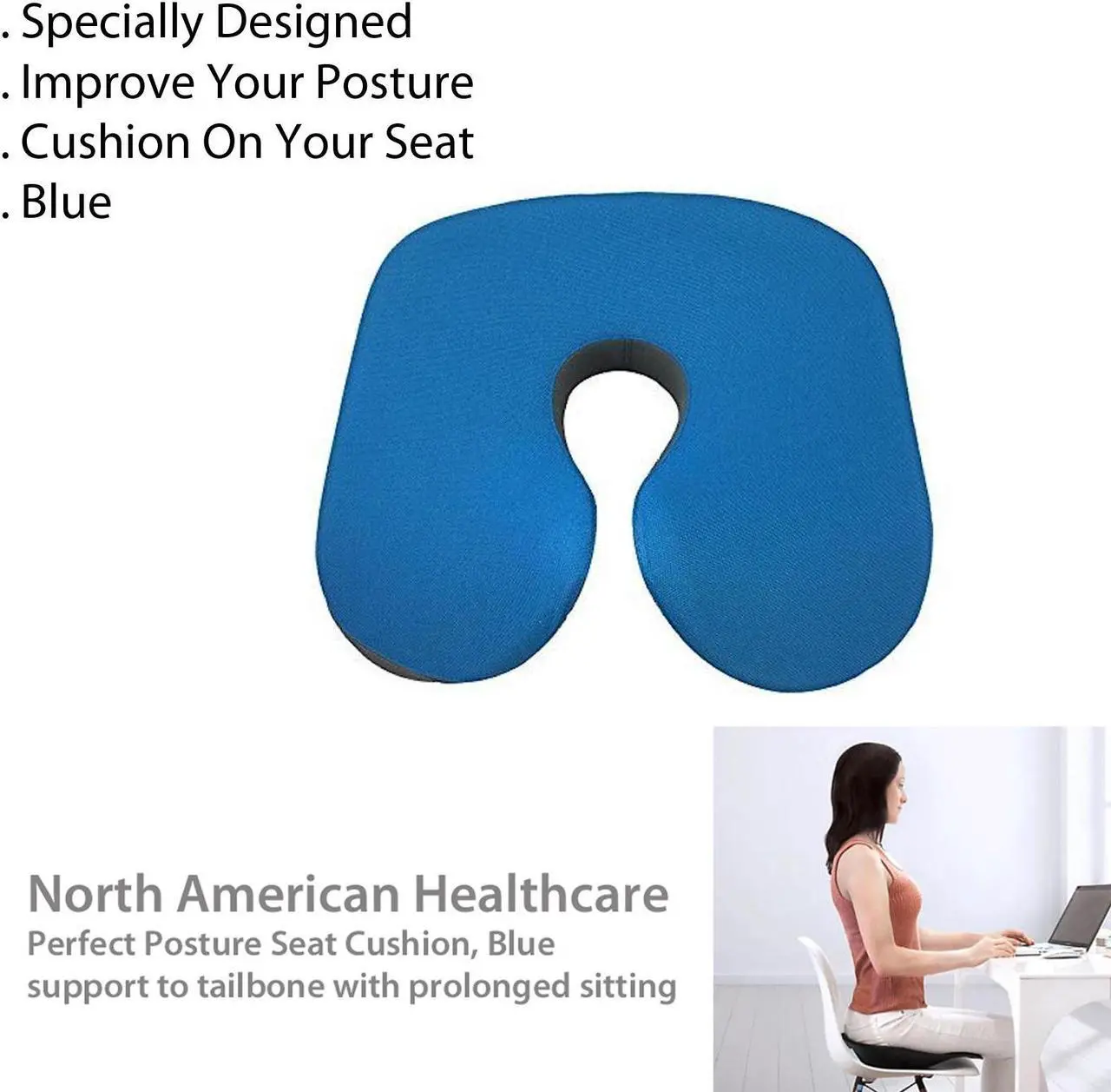 Alt view image 5 of 6 - North American Healthcare Perfect Posture Seat Cushion, Blue