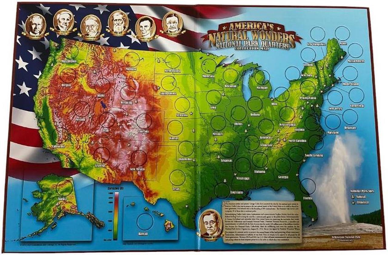 Alt view image 4 of 5 - America's Natural Wonders National Park Quarters Collection Map