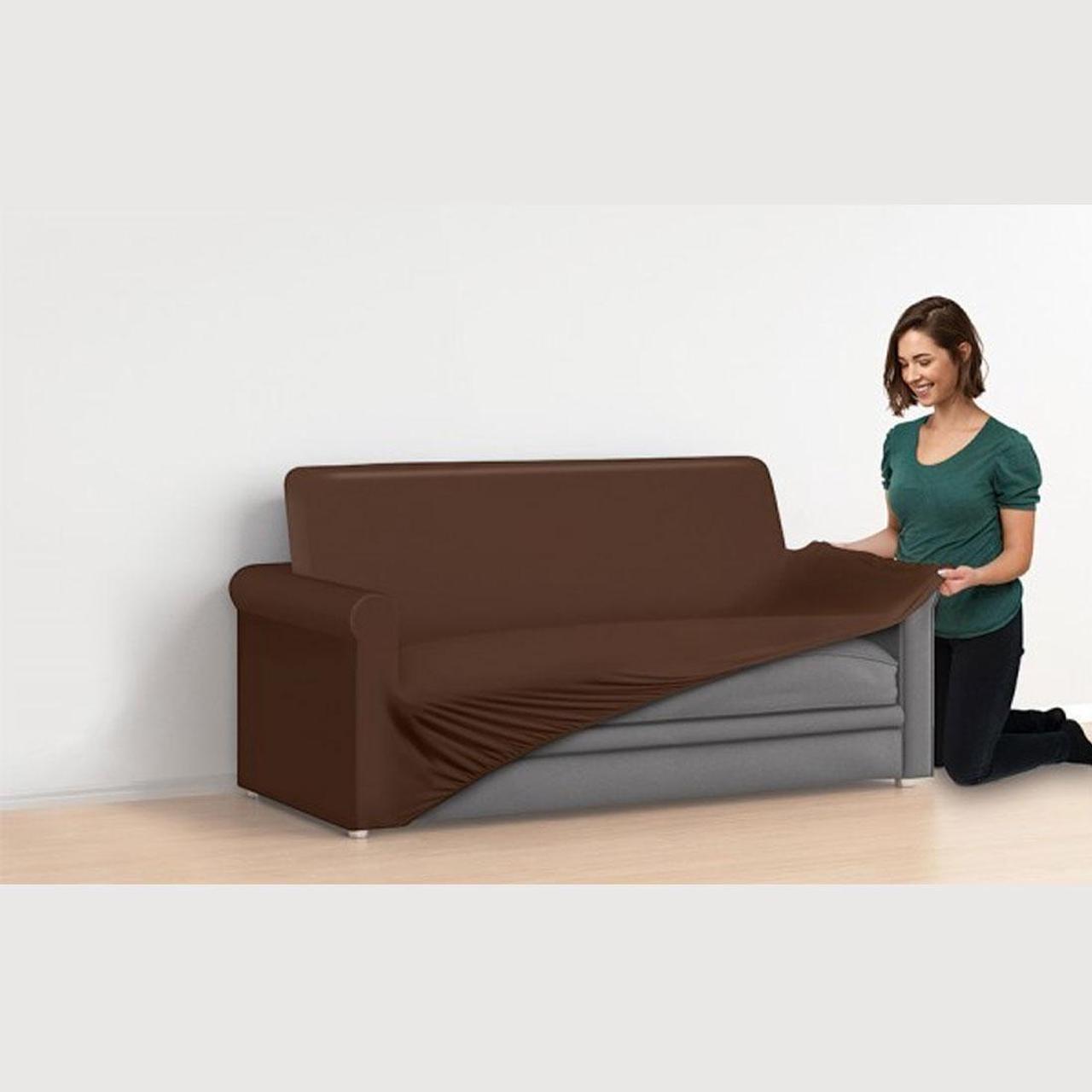 Alt view image 2 of 5 - Universal Stretch Love Seat Cover (Brown) - Ideal for Any Décor