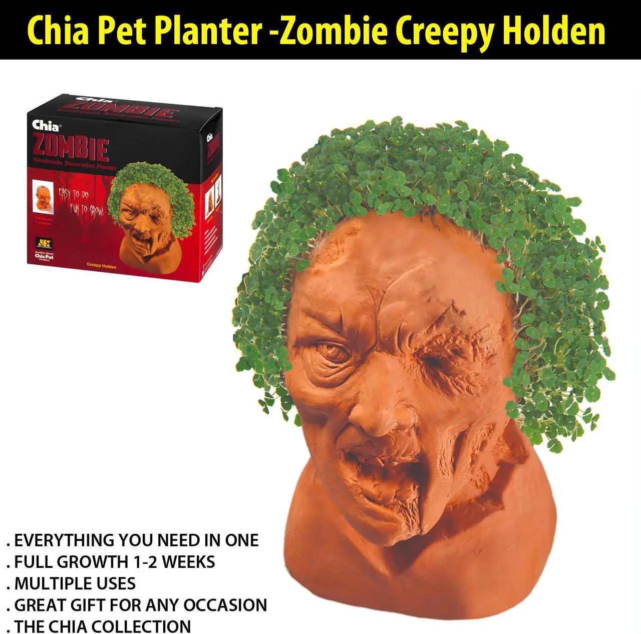 Alt view image 4 of 4 - Chia Pet Planter - Zombie - Creepy Holden