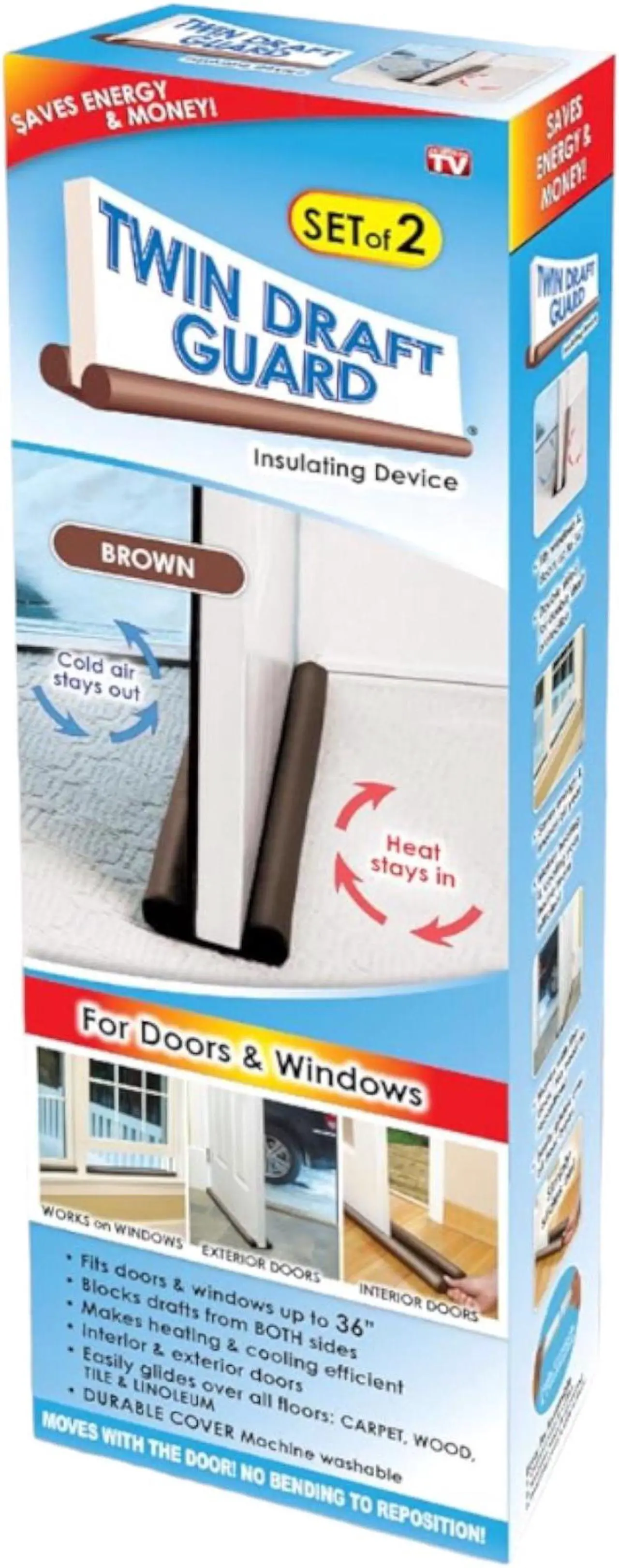 Main image of Twin Draft Guard for Doors & Windows - Brown- Set of 2