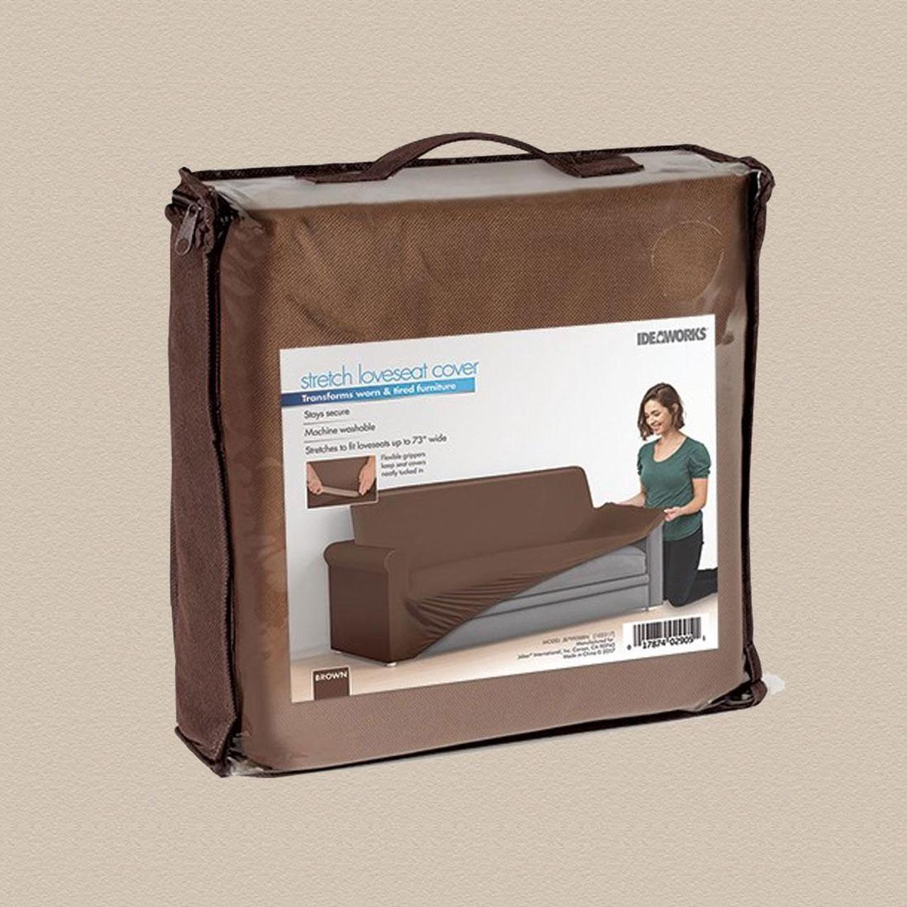 Alt view image 3 of 5 - Universal Stretch Love Seat Cover (Brown) - Ideal for Any Décor
