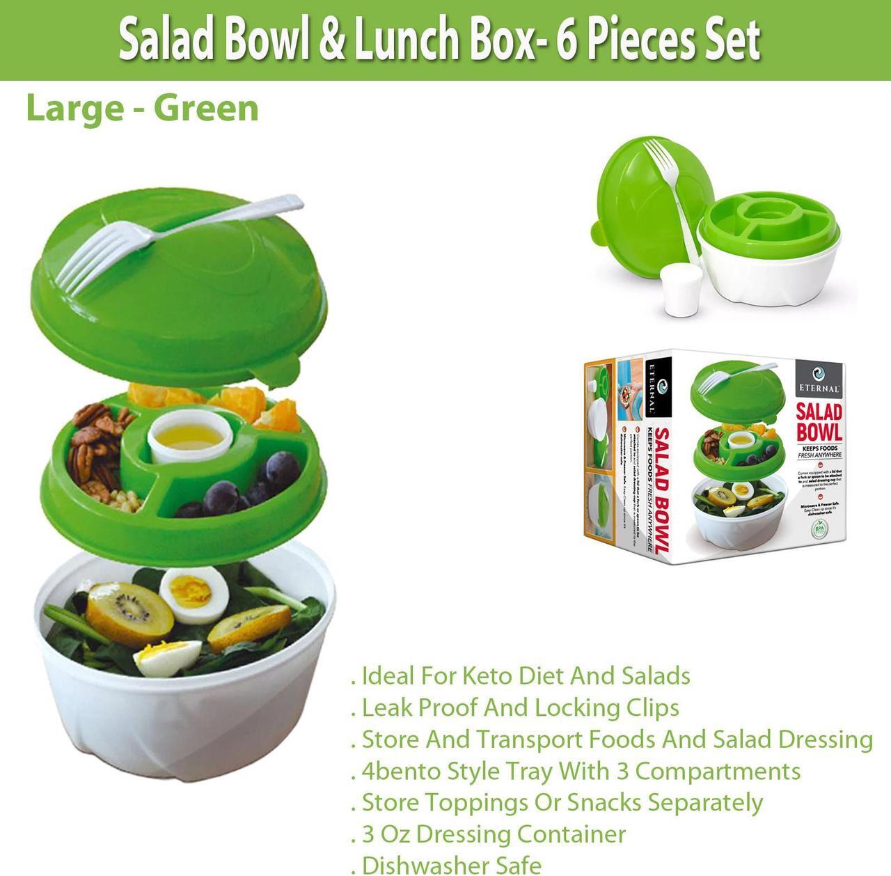 Alt view image 5 of 5 - Salad Bowl & Lunch Box Set - Leak Proof - BPA-Free -6 Pieces Set -Large - Green