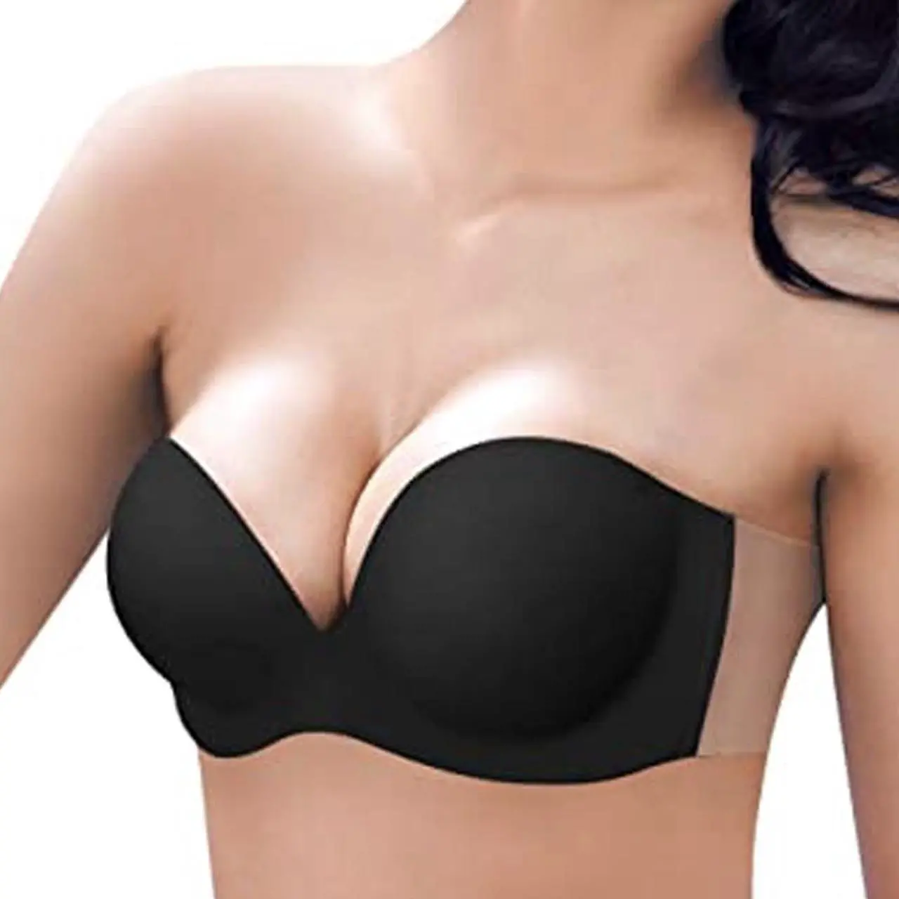 Alt view image 3 of 4 - Backless, Strapless Invisible Bra With Adhesive Wings - Size D- Black