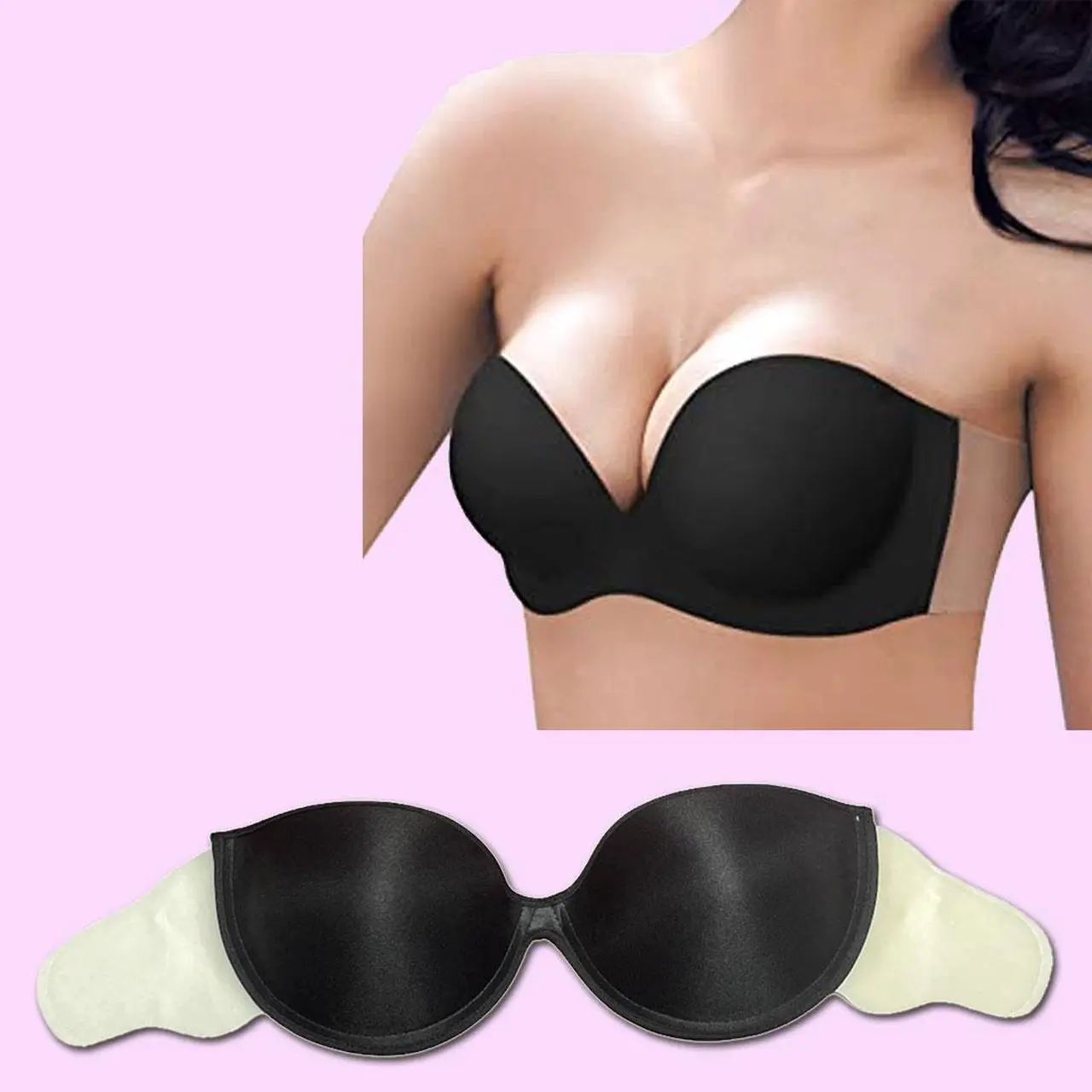 Alt view image 4 of 4 - Backless, Strapless Invisible Bra With Adhesive Wings - Size D- Black