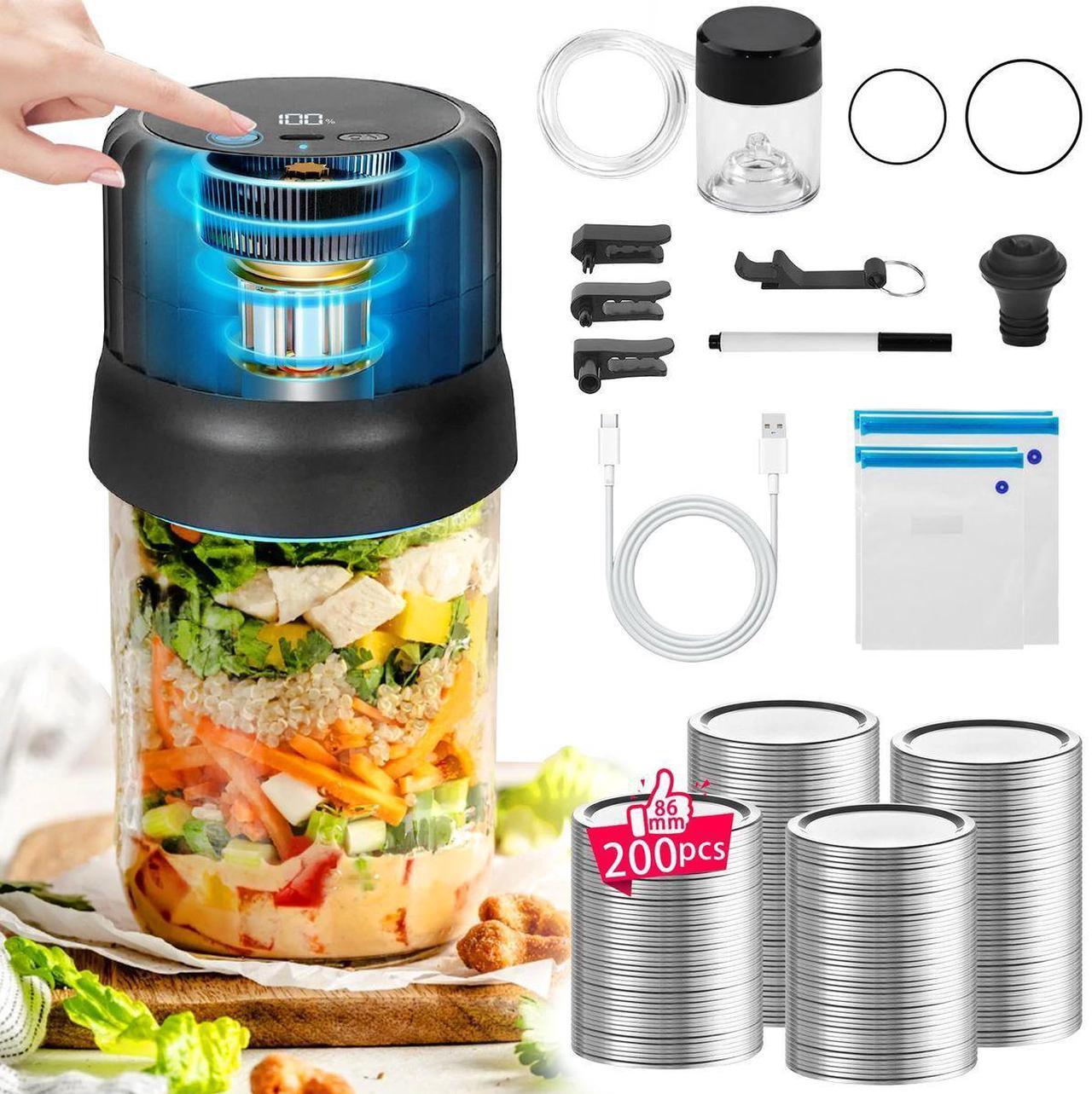 Main image of Electric Mason Jar Vacuum Sealer Cordless 200Pcs Wide Mouth