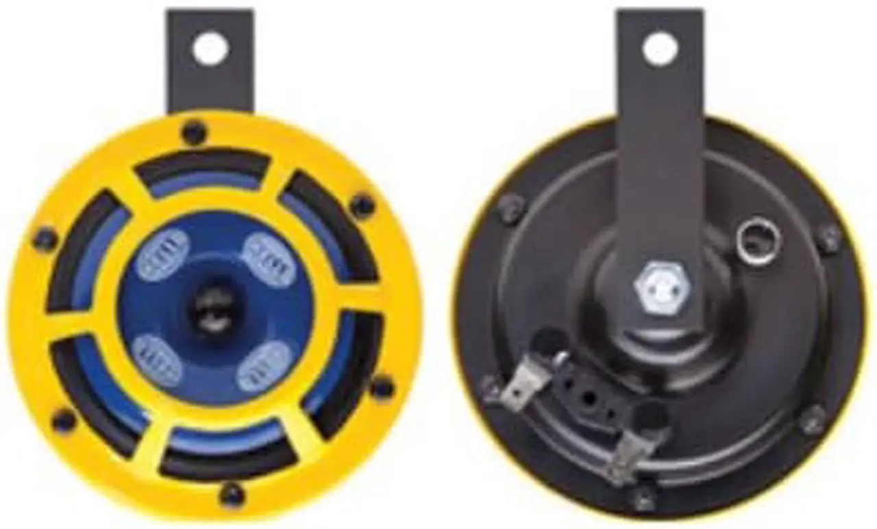 Alt view image 2 of 3 - HELLA H31000001 Sharptone 12V High Tone / Low Tone Twin Horn Kit with Yellow Protective Grill, Includes Relay, 2 Horns