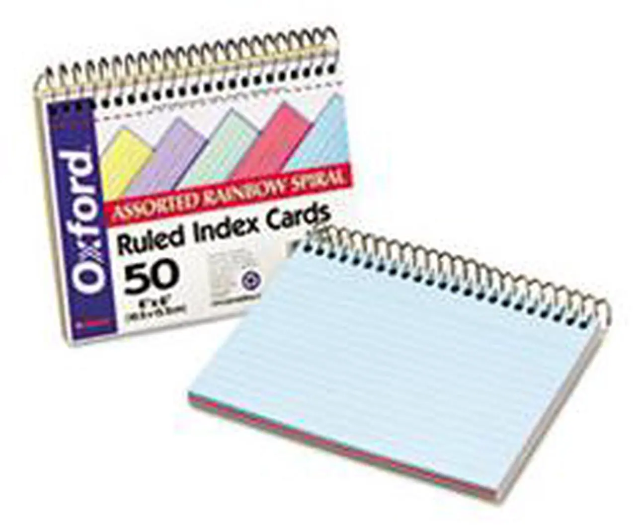 Main image of Oxford 40286 Spiral Index Cards, 4 x 6, Blue/Violet/Canary/Green/Cherry, 50/Pack