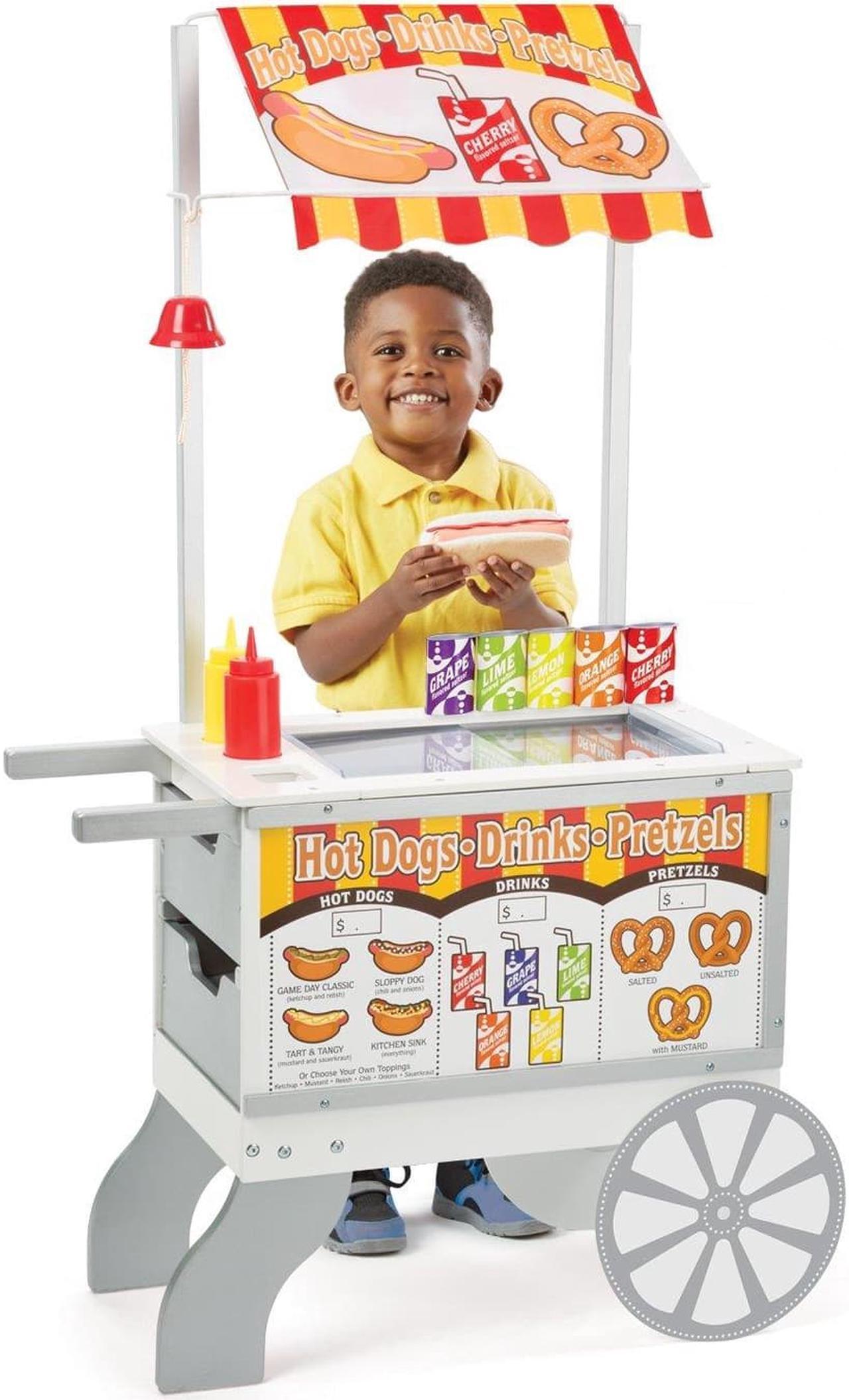 Alt view image 4 of 15 - Melissa & Doug Wooden Snacks and Sweets Food Cart - 40+ Play Food pcs, Reversible Awning