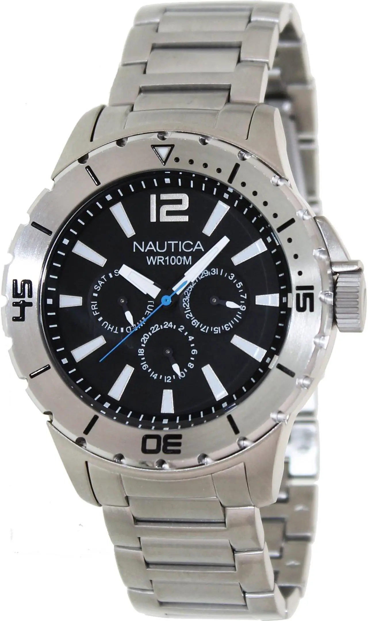 Main image of Nautica Men's 'Nsr 05 N19569G' Silvertone Stainless Steel Black Dial Quartz Watch