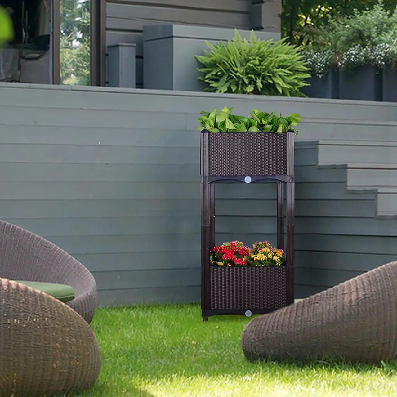 Alt view image 7 of 7 - Modern Home Raised Planter Kit - Stackable Modular Flower/Garden Bed Kit (Brown)