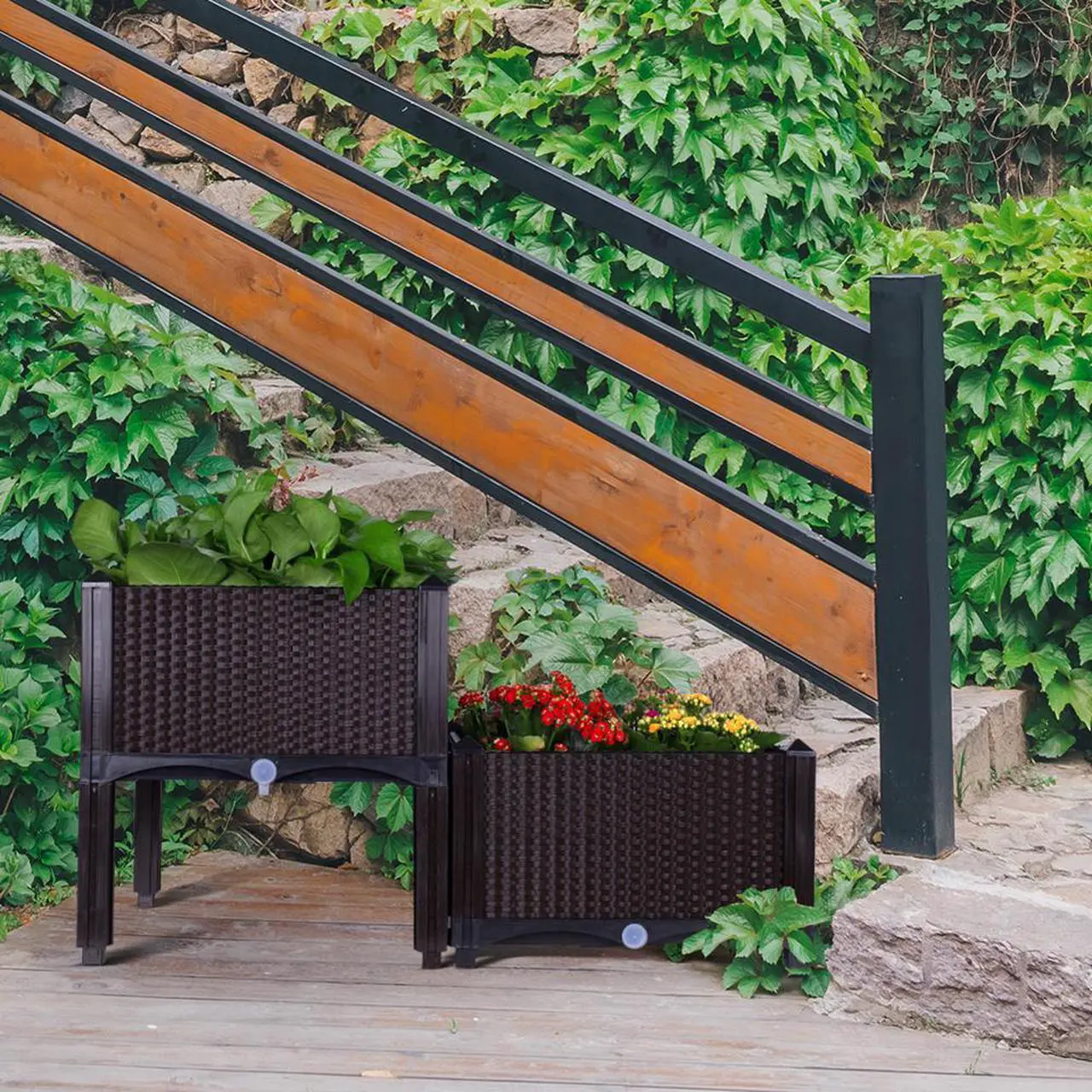 Alt view image 6 of 7 - Modern Home Raised Planter Kit - Stackable Modular Flower/Garden Bed Kit (Brown)