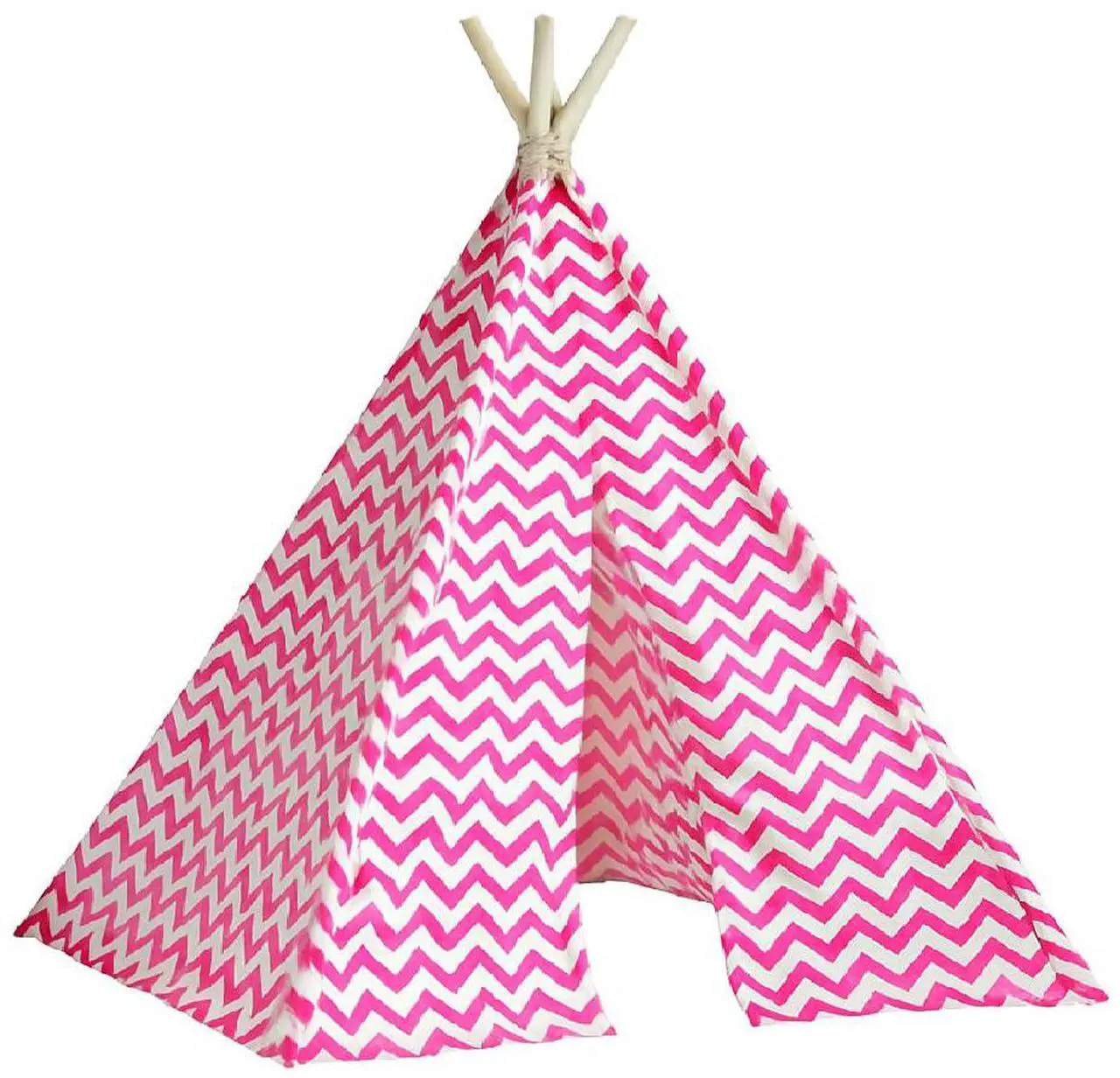 Alt view image 3 of 6 - Modern Home Childrens Indoor Teepee Play Tent  Brown with White Polka Dots, Foldable Canvas Tent with Wooden Poles for Kids' Room or Play Area (Pink Chevron)