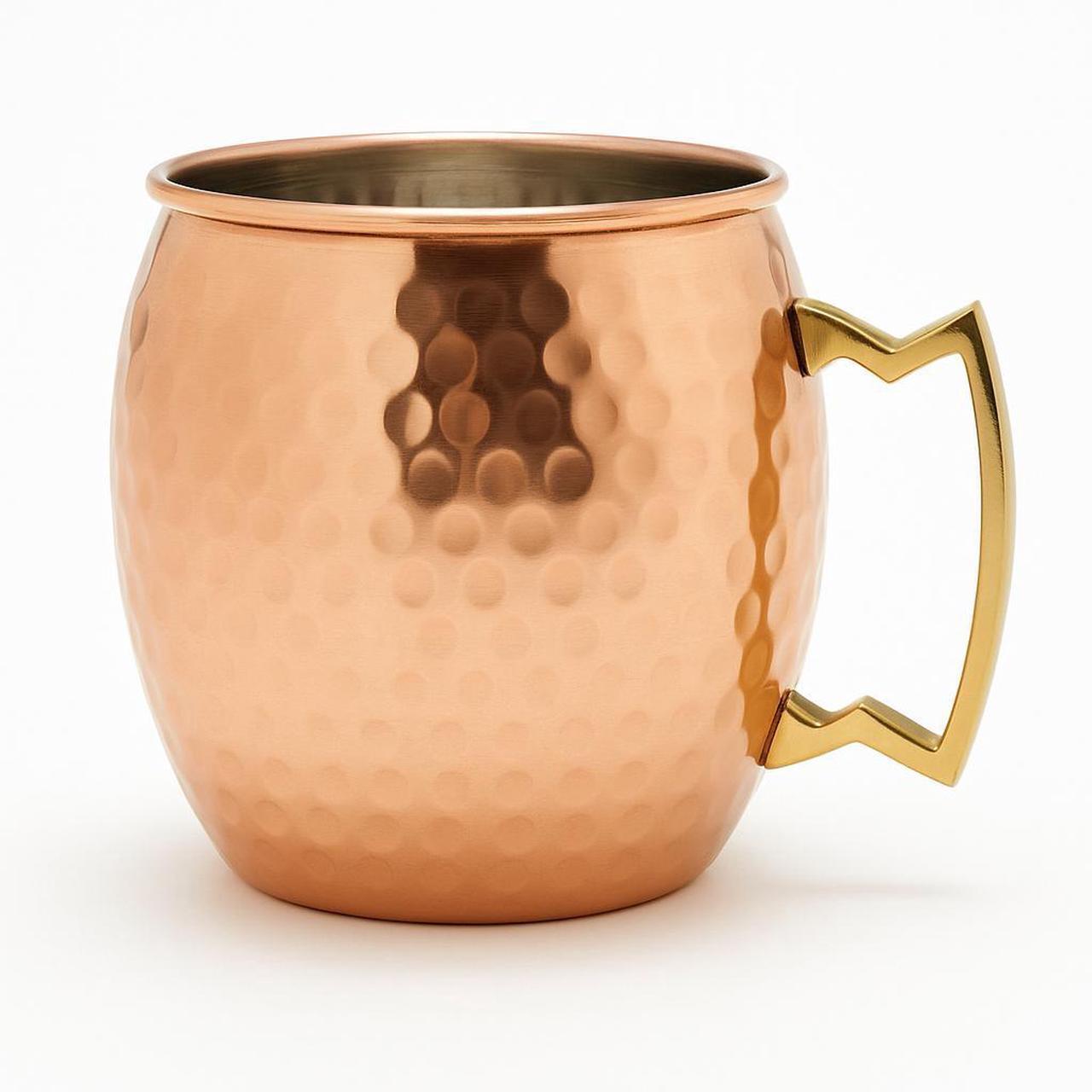Main image of Modern Home Handmade 16oz Solid Copper Mule Mug  Nickel Lined Barrel Shaped Mug with Brass Handle & Hammered Texture (Single)