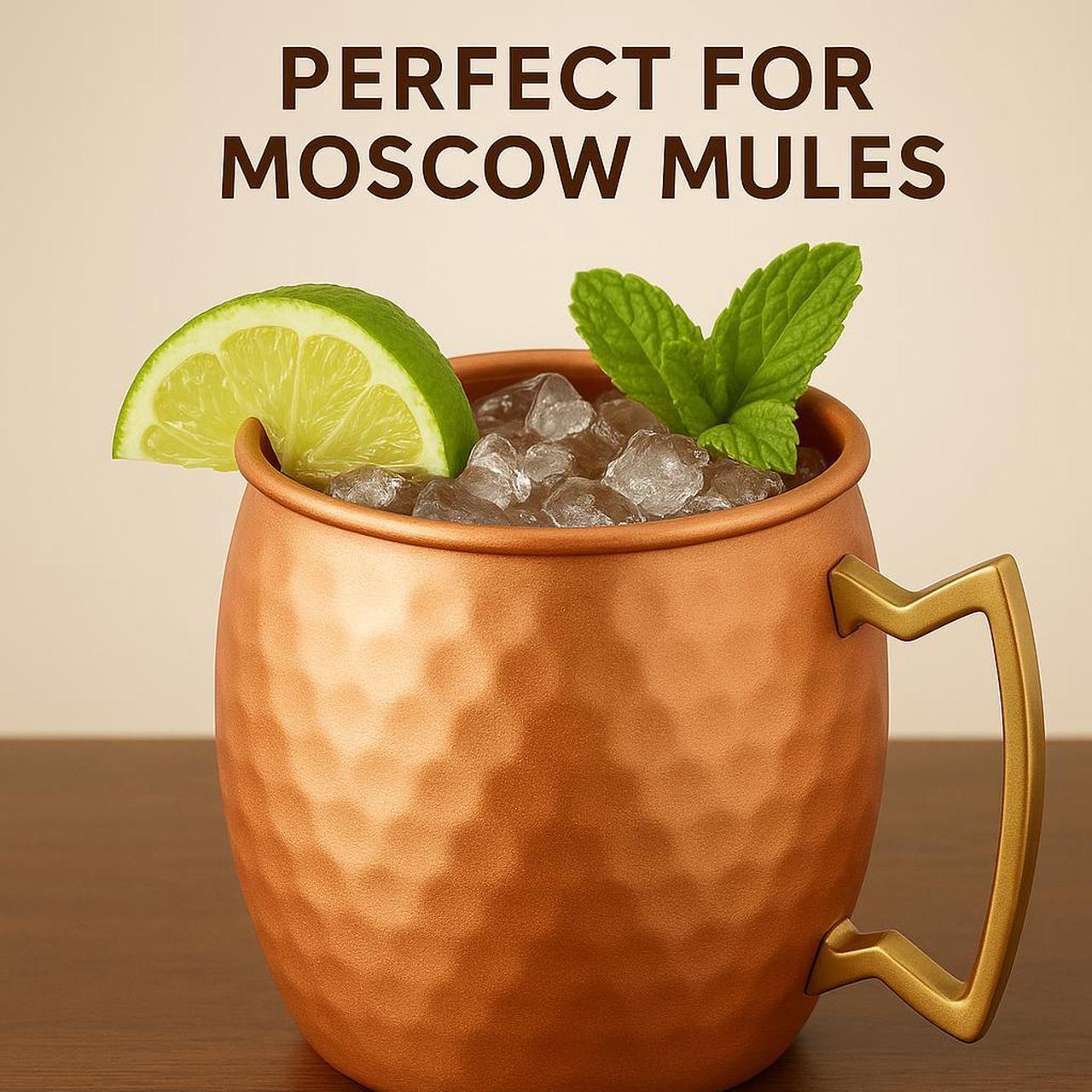 Alt view image 4 of 7 - Modern Home Handmade 16oz Solid Copper Mule Mug  Nickel Lined Barrel Shaped Mug with Brass Handle & Hammered Texture (Single)