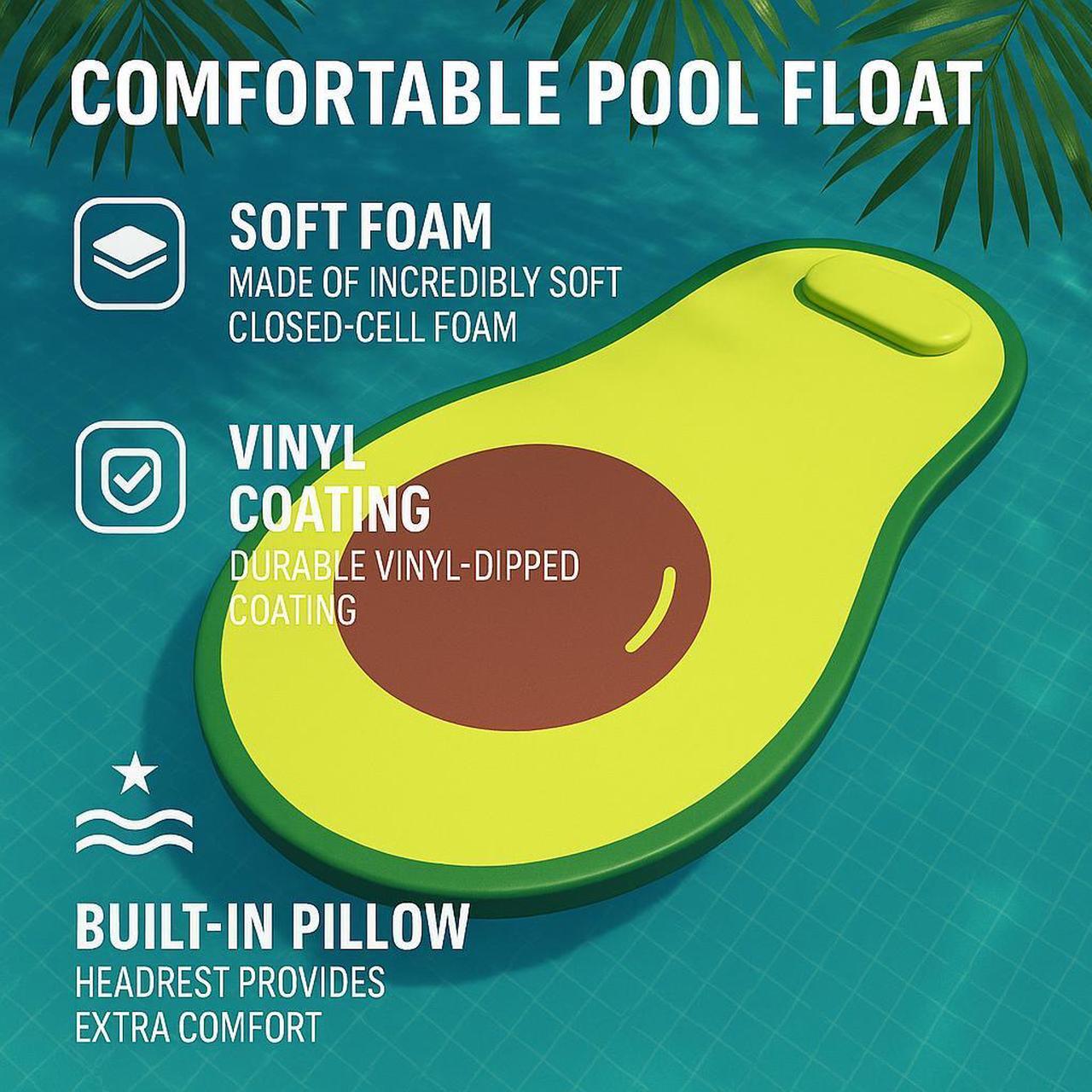 Alt view image 3 of 7 - California Sun Luxury Vinyl-Dipped Pool Float with Built-in Pillow  Soft Closed-Cell Foam Lounger for Adults, Unsinkable Water Mat (Avocado)