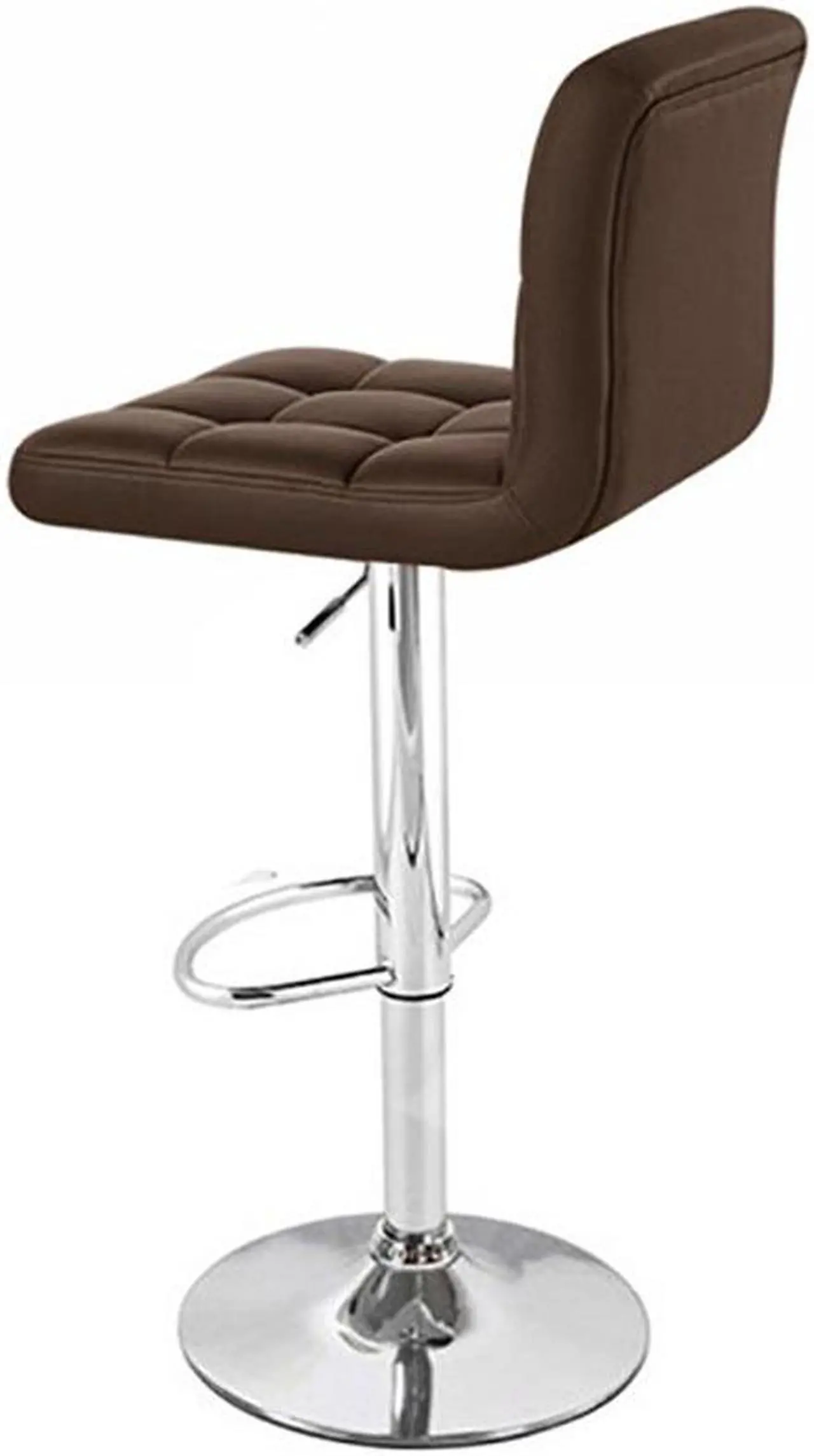 Alt view image 3 of 7 - Set of 2 Modern Home Boris Contemporary Adjustable Height Bar/Counter Stool - Chrome Base/Footrest Barstool (Coffee Brown)