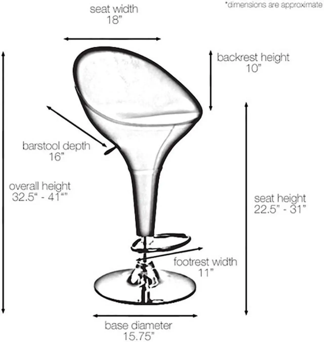 Alt view image 3 of 4 - Modern Home Beta "Leather" Bombo-Style Contemporary Adjustable Barstool (Coffee Brown)