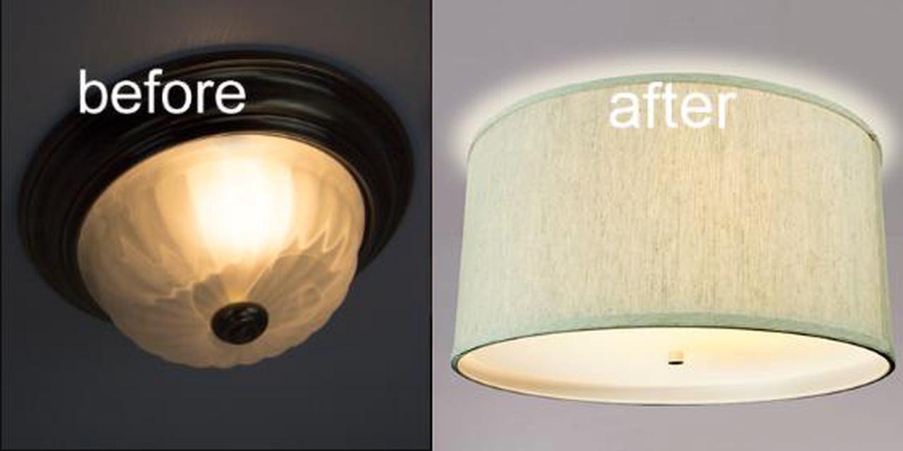 Alt view image 4 of 4 - 18 Moderne Flush Mount Converter Kit Textured Oatmeal  Shallow Drum Lampshade 18x18x10