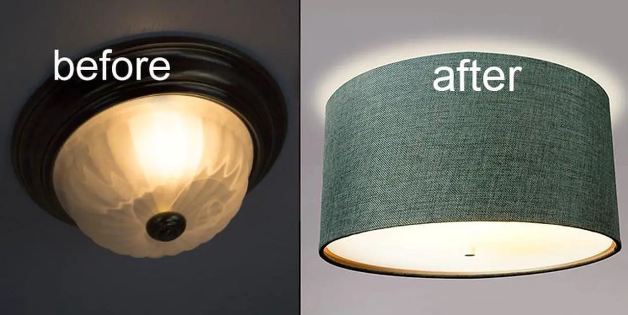 Main image of 14 Moderne Flush Mount Converter Kit Granite Gray Burlap Hardback Drum Lampshade 14x14x7