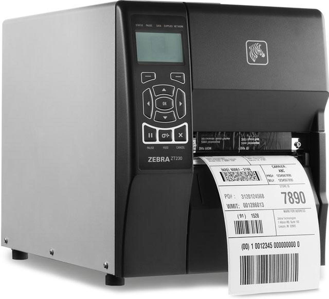 Zebra ZT230 4” Industrial Thermal Transfer Label Printer, LCD, 300 dpi, Serial, USB, ZebraNet n Print Server (US & CAN), Cutter with Catch Tray, ZPL, XML Support, US Cord - ZT23043-T21A00FZ