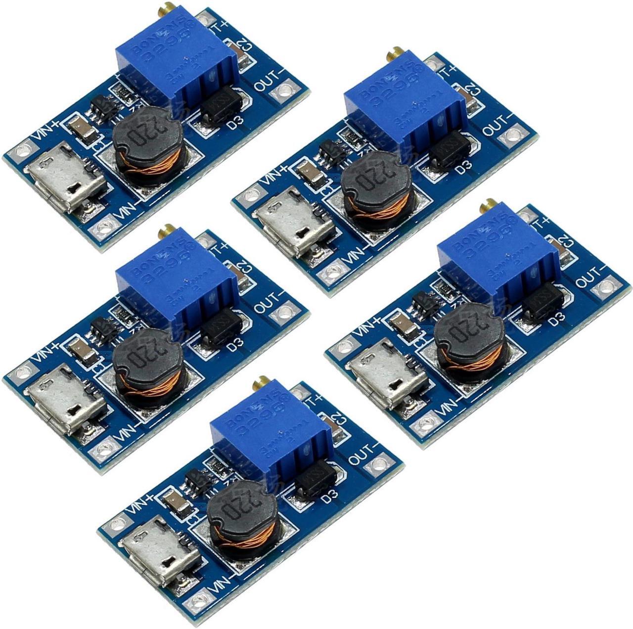 Main image of 5pcs JacobsParts DC-DC Micro-USB Step Up Boost Module 2-24V Input 5V 9V 12V 28V Adjustable Output Power Converter MT3608