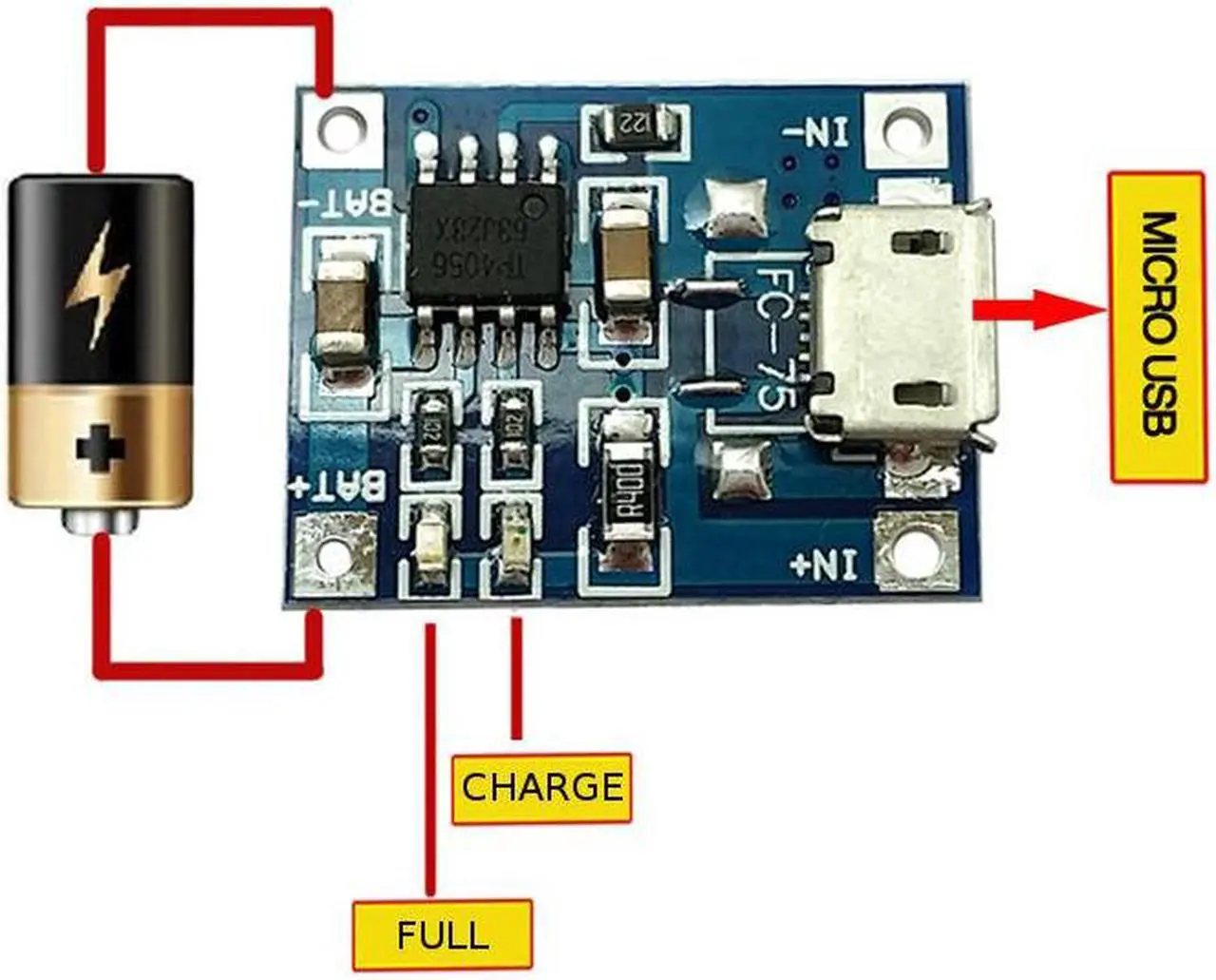 Alt view image 2 of 2 - 5pcs 5V Micro USB 1A 18650 Lithium Battery Charging Board Charger Module TP4056