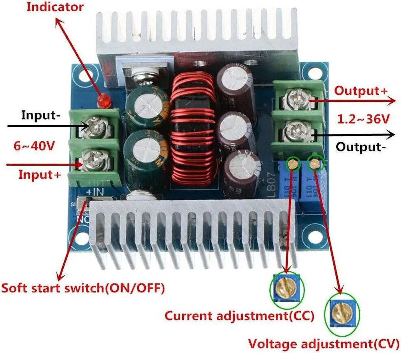 Alt view image 2 of 7 - 300W Synchronous Buck Module Constant Current CC CV DC DC Step Down Voltage Power Regulator 6-40V in to 1.2-36V 20A Out 5V 12V 24V