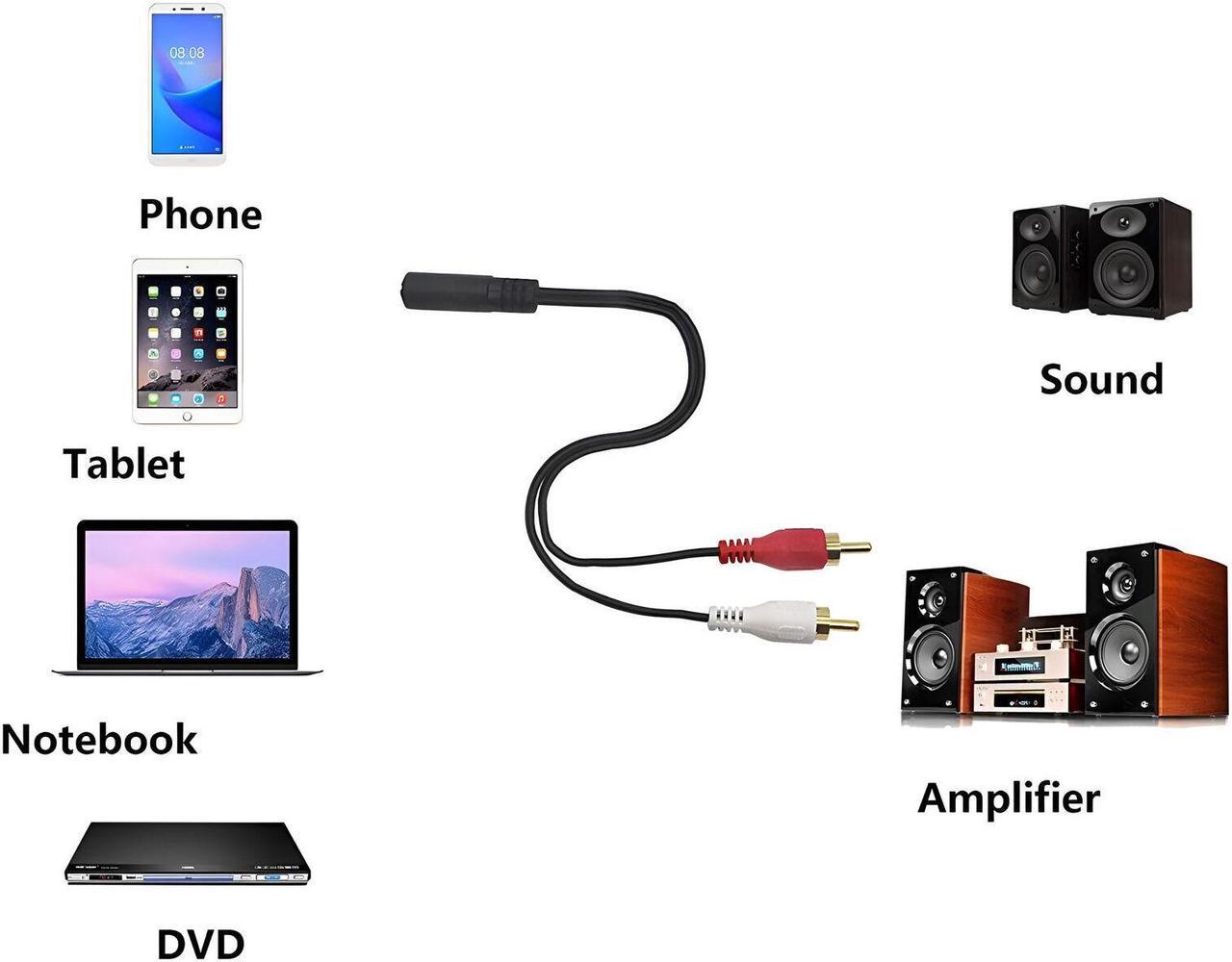 Alt view image 2 of 4 - 2-RCA Male Plug to 3.5mm Female Aux Audio Headphone Jack Converter Adapter Cable