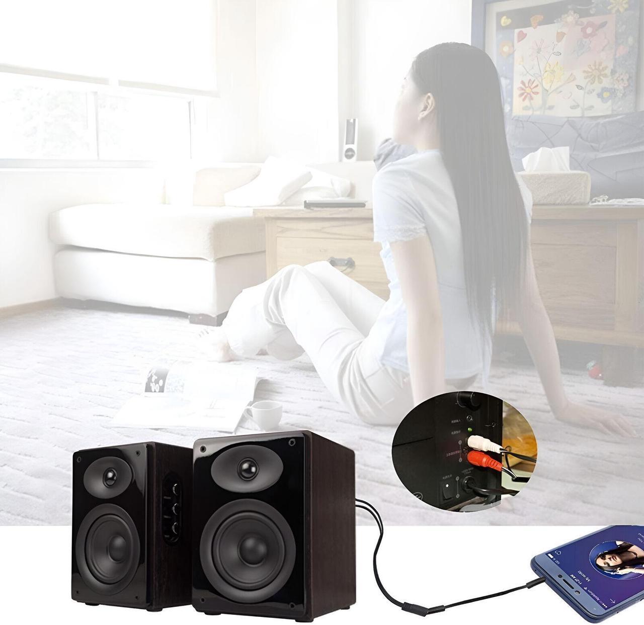Alt view image 4 of 4 - 2-RCA Male Plug to 3.5mm Female Aux Audio Headphone Jack Converter Adapter Cable