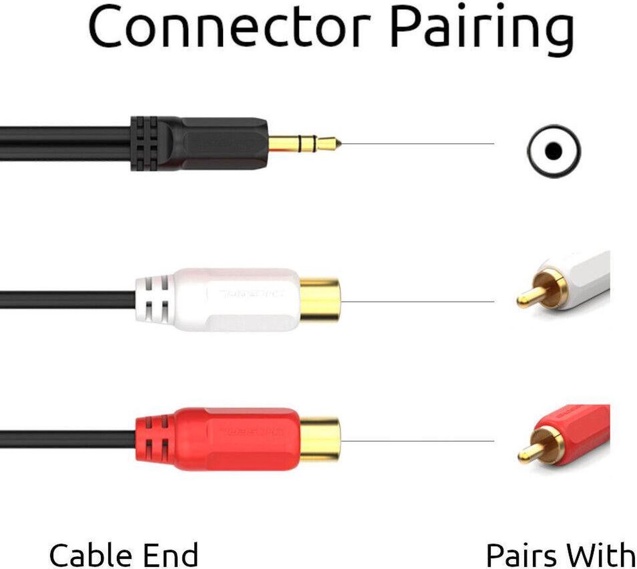 Alt view image 5 of 5 - 1FT Aux Audio 3.5mm 1/8" Male Plug to 2 RCA Phono Female Stereo Cable