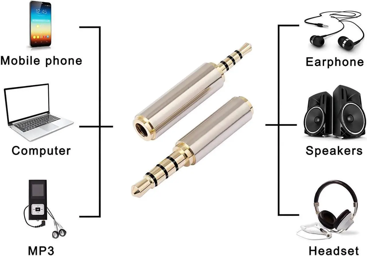 Alt view image 5 of 7 - 4pc Combo 2.5mm 3.5mm Male Female Aux Audio Adapter Stereo Headphone Mic TRRS