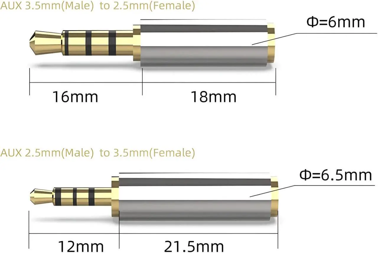 Alt view image 7 of 7 - 4pc Combo 2.5mm 3.5mm Male Female Aux Audio Adapter Stereo Headphone Mic TRRS