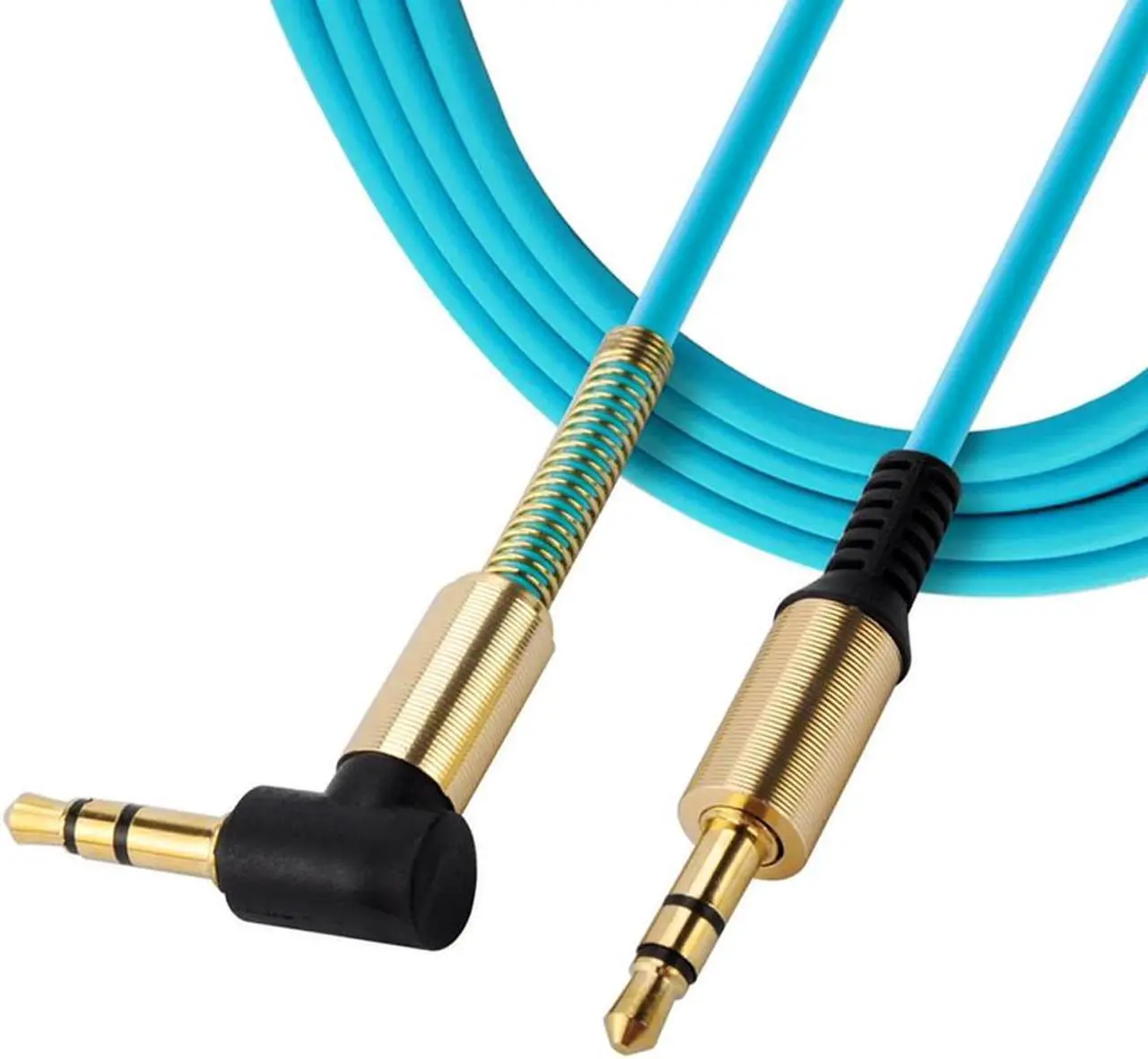 Alt view image 2 of 3 - 3.5mm AUX Cable Car Audio Stereo Headphone Jack Cord Right Angle Male to M Blue
