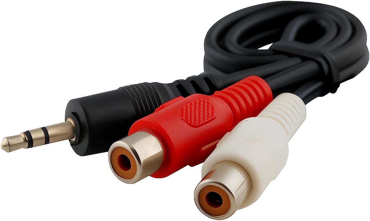 Main image of 1FT Aux Audio 3.5mm 1/8" Male Plug to 2 RCA Phono Female Stereo Cable