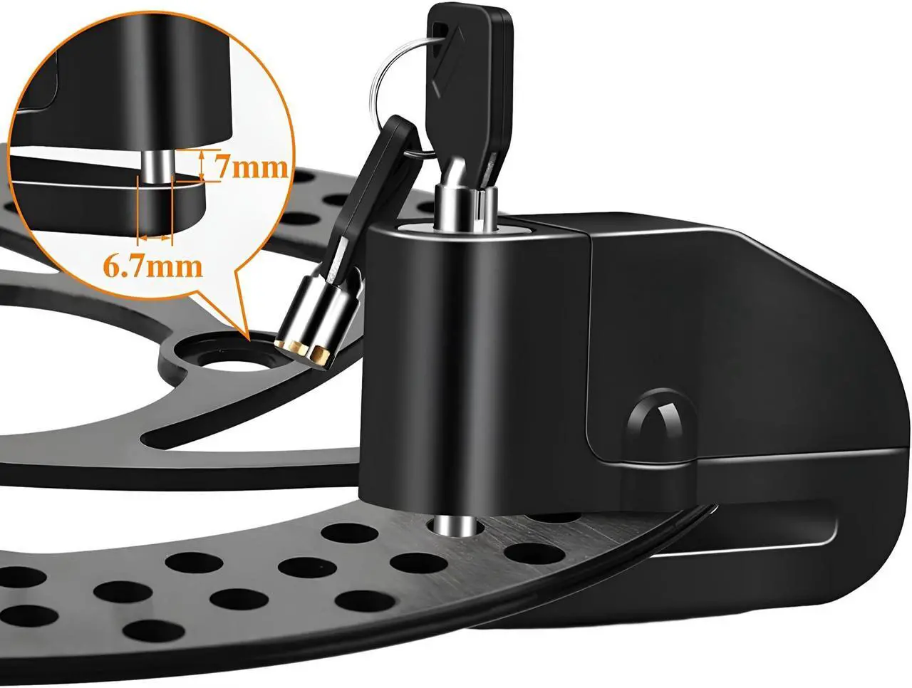 Alt view image 5 of 7 - JacobsParts Alarm Disc Lock Motorcycle Disc Brake Lock Anti-Theft Waterproof 110 dB 7mm Pin for Motorcycles Bike Scooter