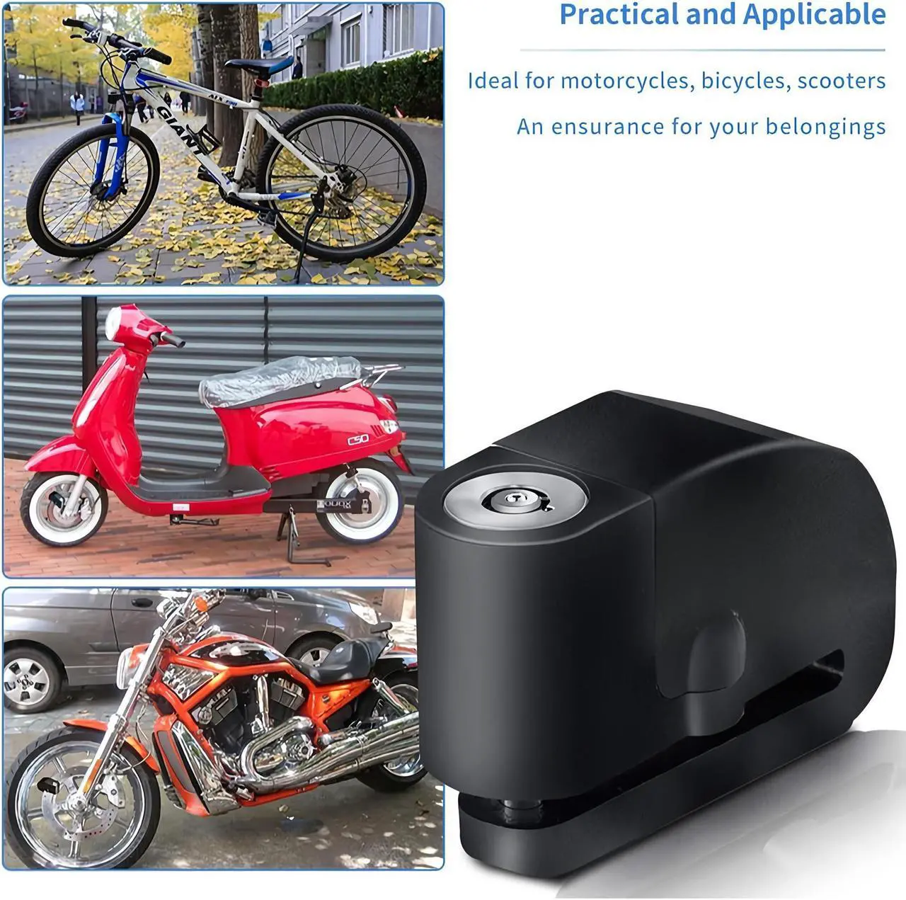 Alt view image 4 of 7 - JacobsParts Alarm Disc Lock Motorcycle Disc Brake Lock Anti-Theft Waterproof 110 dB 7mm Pin for Motorcycles Bike Scooter