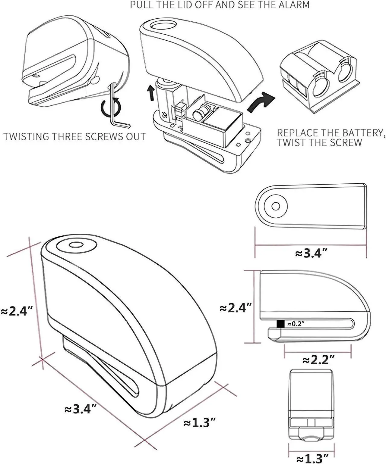 Alt view image 7 of 7 - JacobsParts Alarm Disc Lock Motorcycle Disc Brake Lock Anti-Theft Waterproof 110 dB 7mm Pin for Motorcycles Bike Scooter