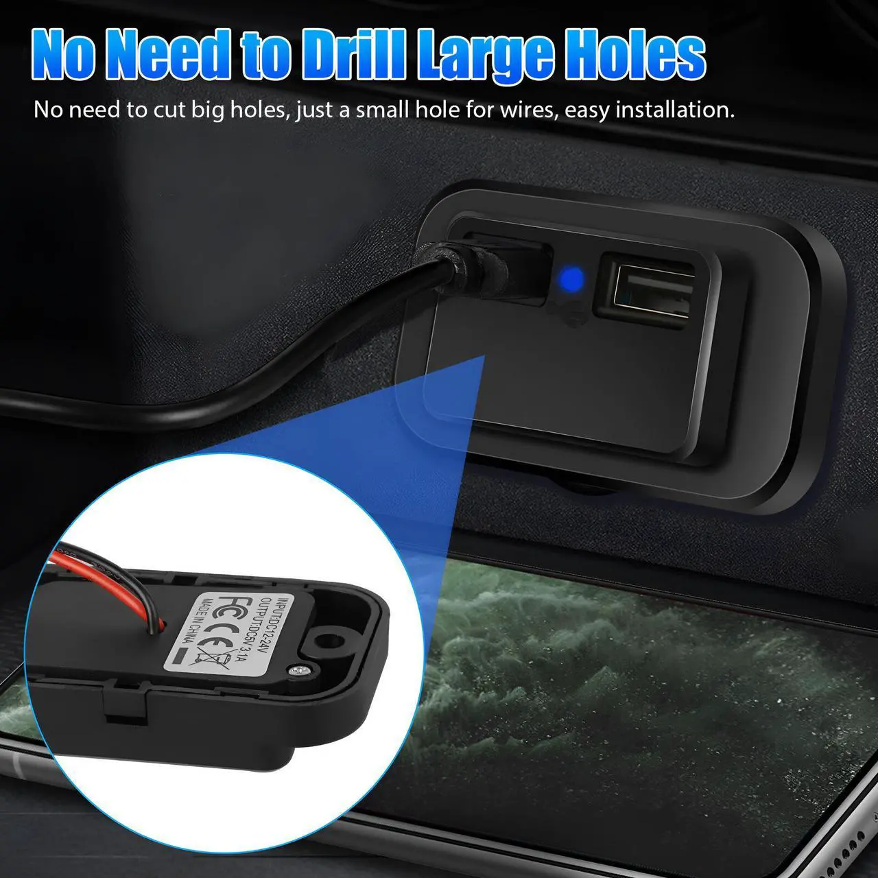 Alt view image 6 of 6 - 12V USB Outlet Automotive USB Port Panel Mount 12V USB Charger Multi Port Switch Panel Car Charger Socket Power Dual Port 12V 24V Quick Car Charger for Cars Bus ATV RV Boat Truck, 3.1A